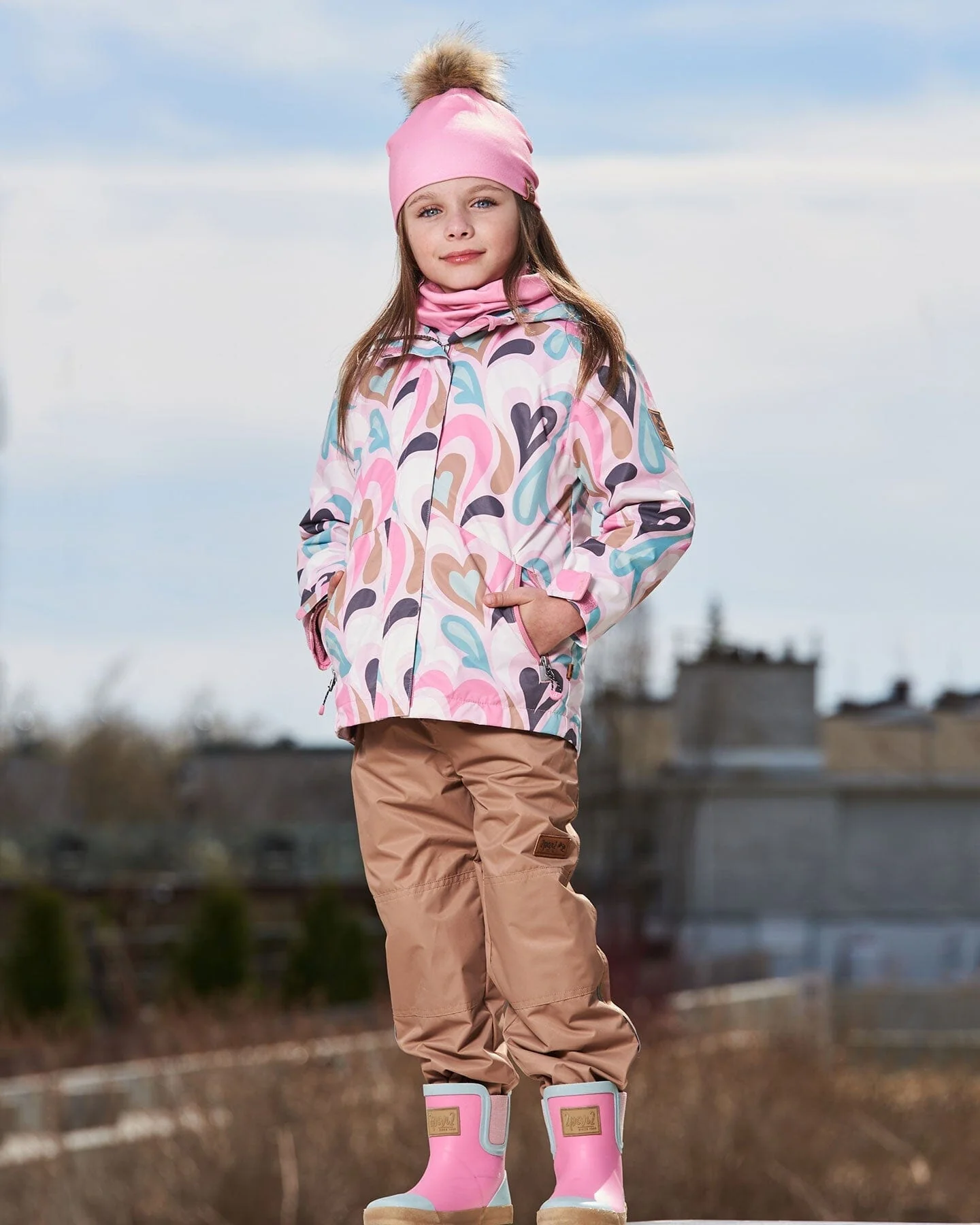 3-In-1 Mid-Season Outerwear Set With Printed Jacket Light Pink And Beige Pant - Image 3