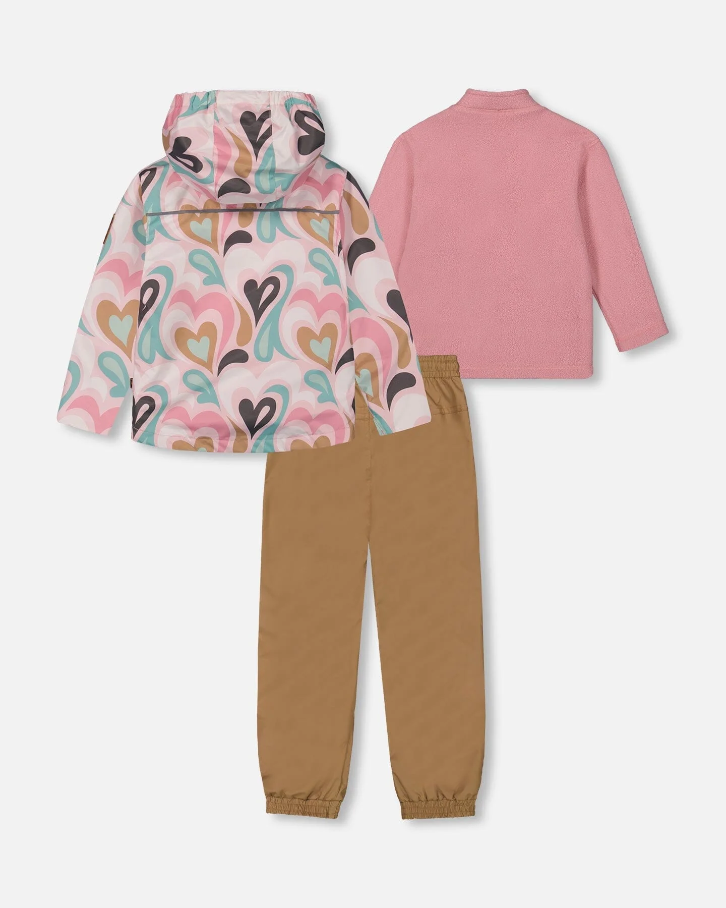 3-In-1 Mid-Season Outerwear Set With Printed Jacket Light Pink And Beige Pant - Image 4
