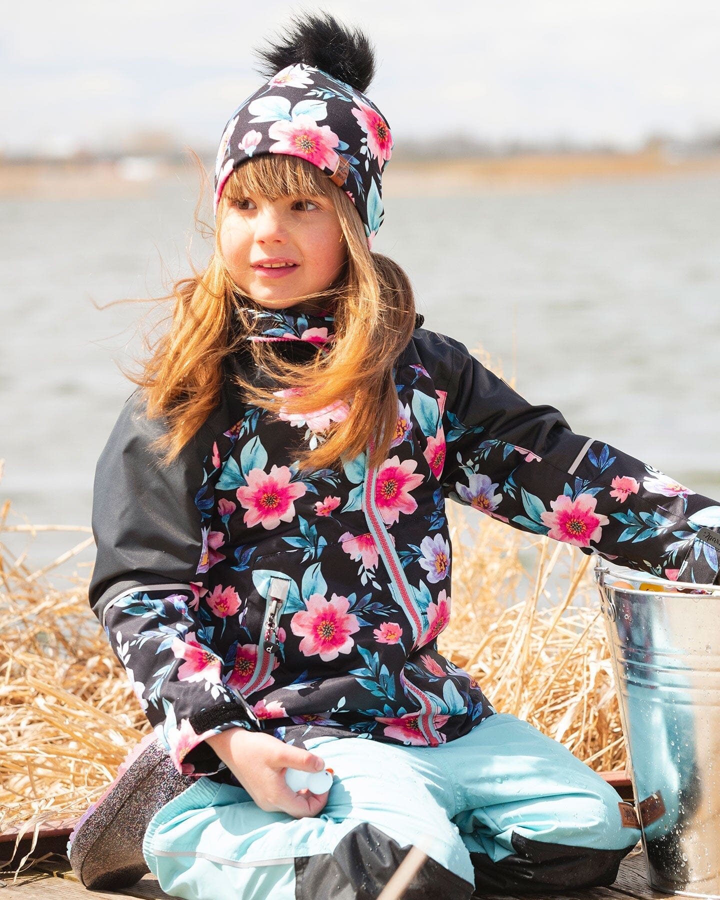 3-In-1 Two-Piece Mid-Season Outerwear Set Black Printed Flowers - Black Inner Jacket - Image 2