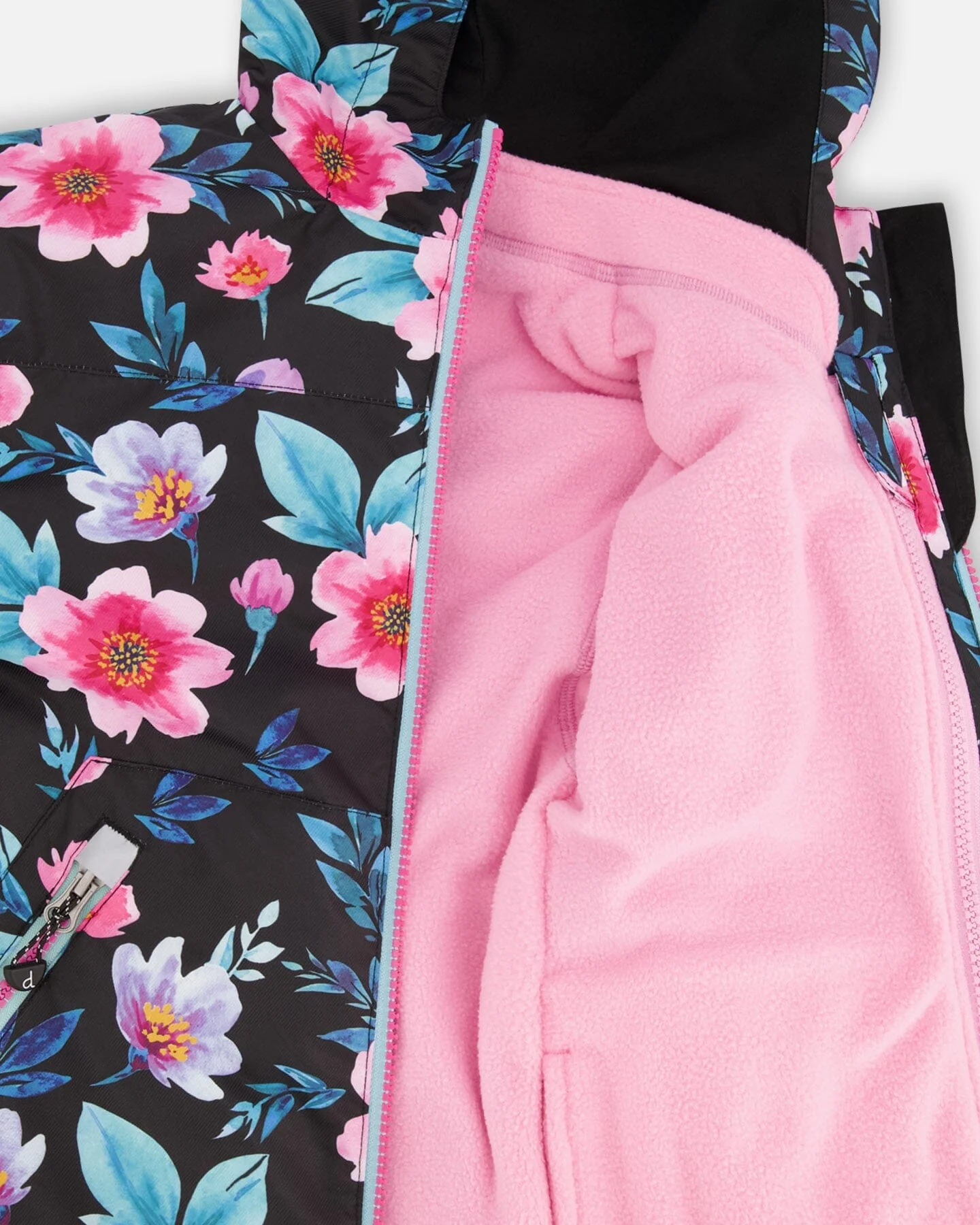 3-In-1 Two-Piece Mid-Season Outerwear Set Black Printed Flowers - Pink Inner Jacket - Image 8