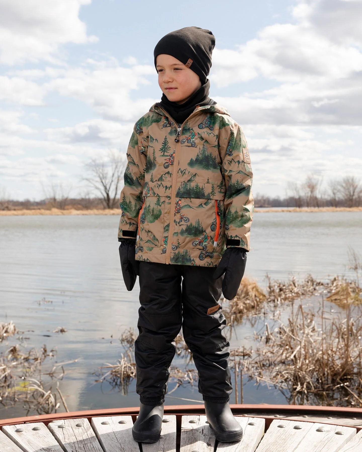 3-In-1 Two-Piece Mid-Season Outerwear Set Brown Motocross Print - Image 2