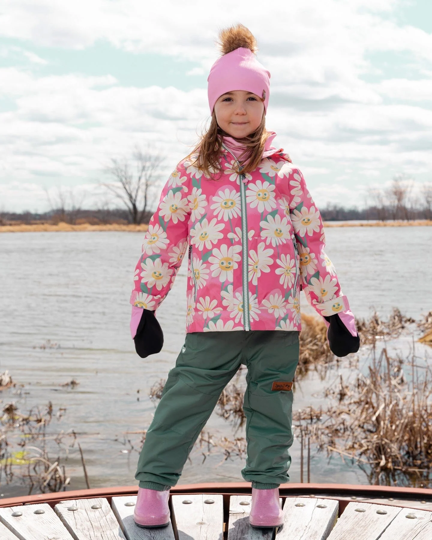 3-In-1 Two-Piece Mid-Season Outerwear Set Pink Smiling Flower Print - Image 2