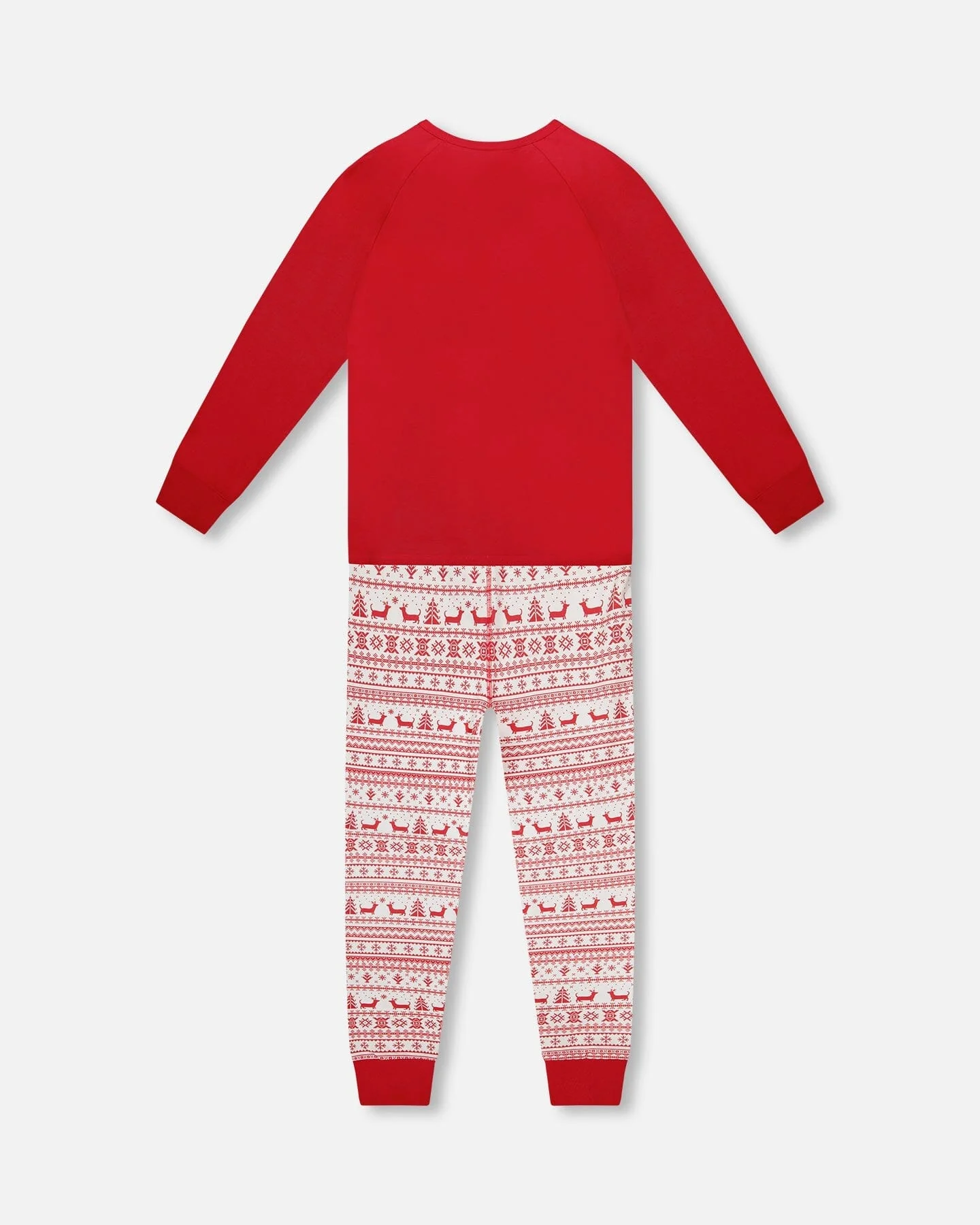 Adult Men Organic Cotton Two-Piece Pajama Set Red And White Fairisle - Image 3