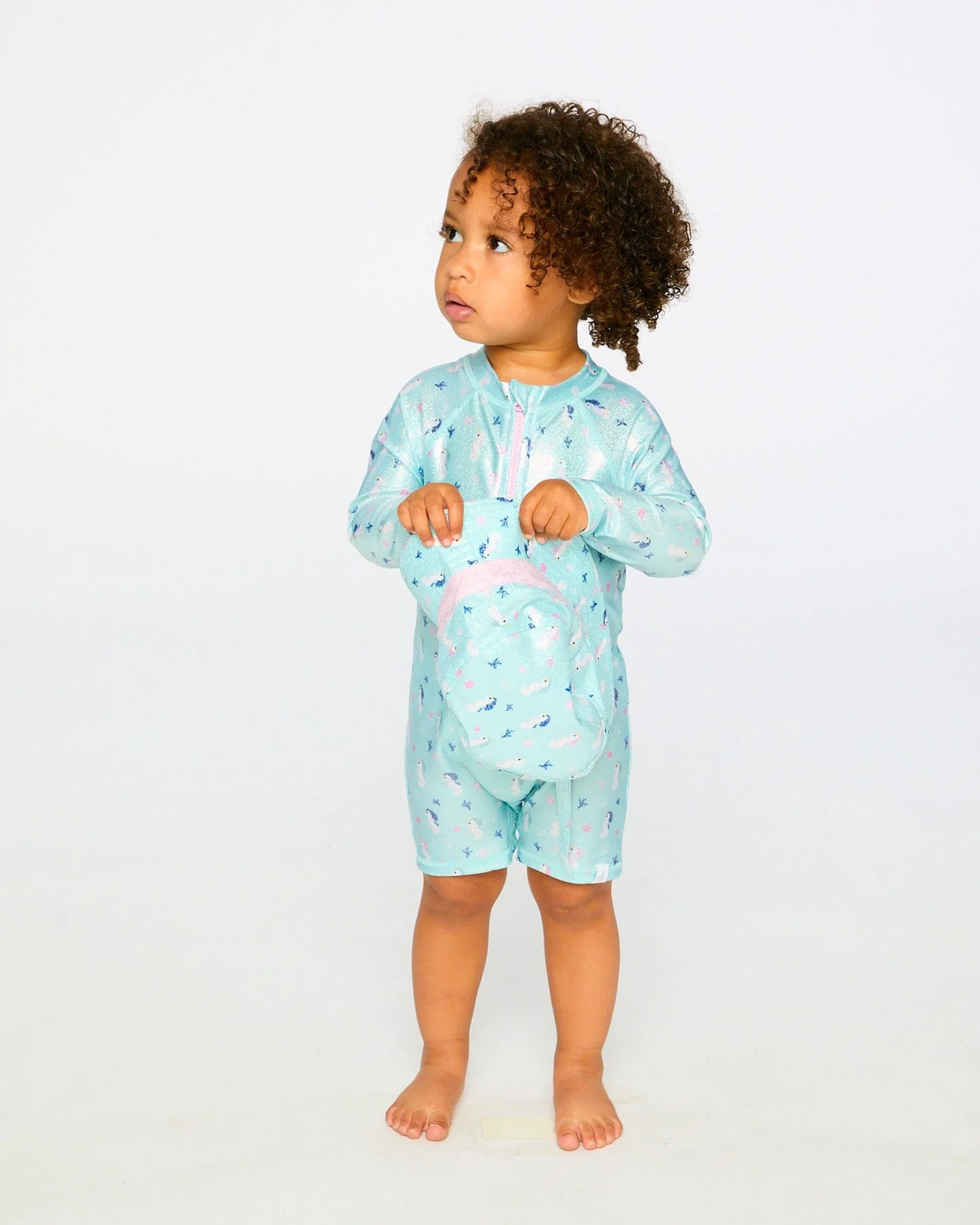 Baby And Toddler One-Piece Long Sleeve Rashguard Blue Seahorse Print - Image 4