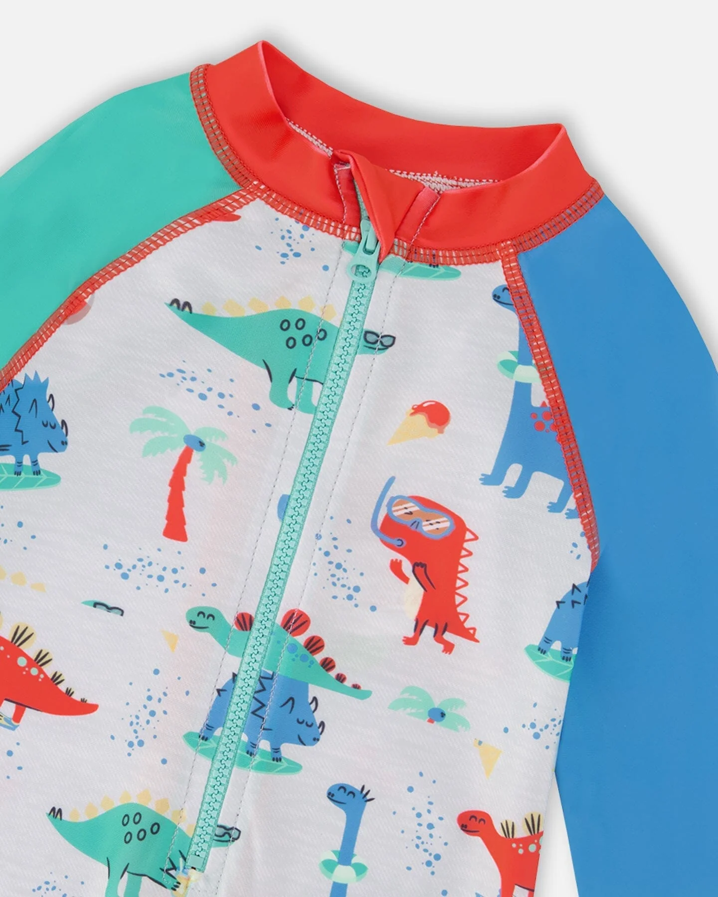 Baby And Toddler One-Piece Long Sleeve Rashguard Grey Baby Dinosaur Print - Image 6
