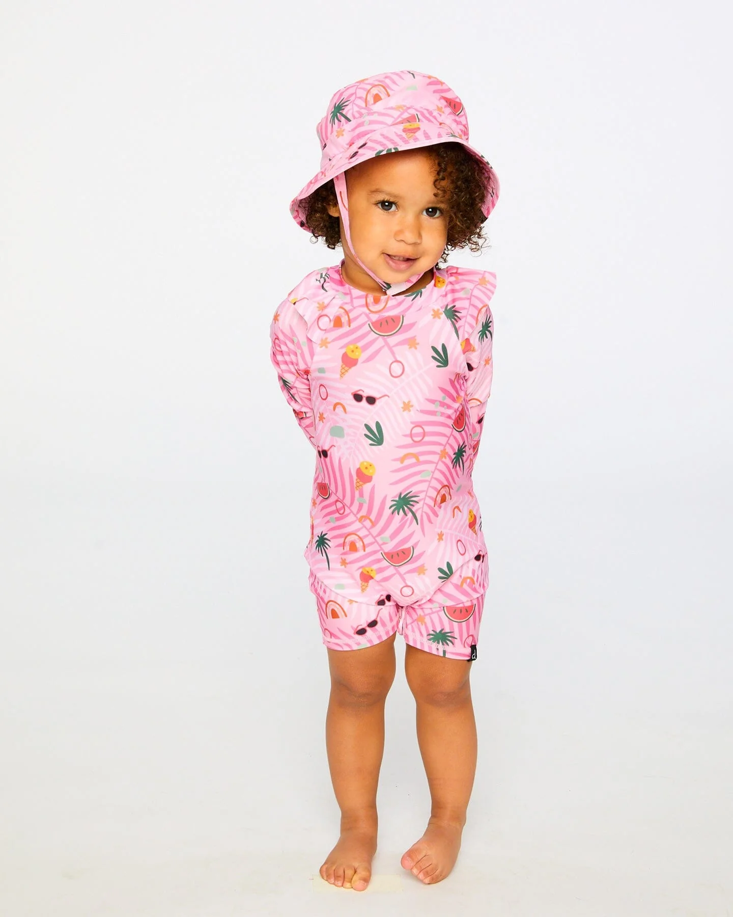 Baby And Toddler One-Piece Long Sleeve Rashguard Pink Beach Print - Image 4