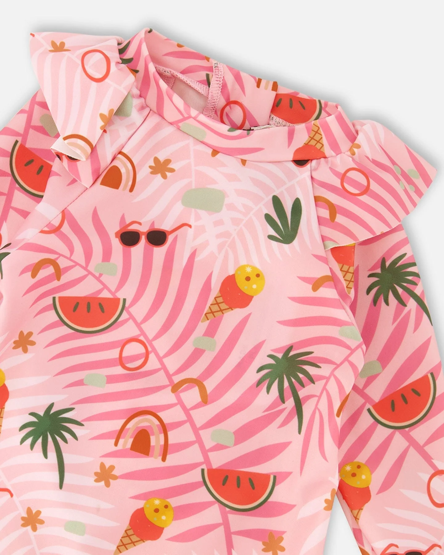 Baby And Toddler One-Piece Long Sleeve Rashguard Pink Beach Print - Image 6