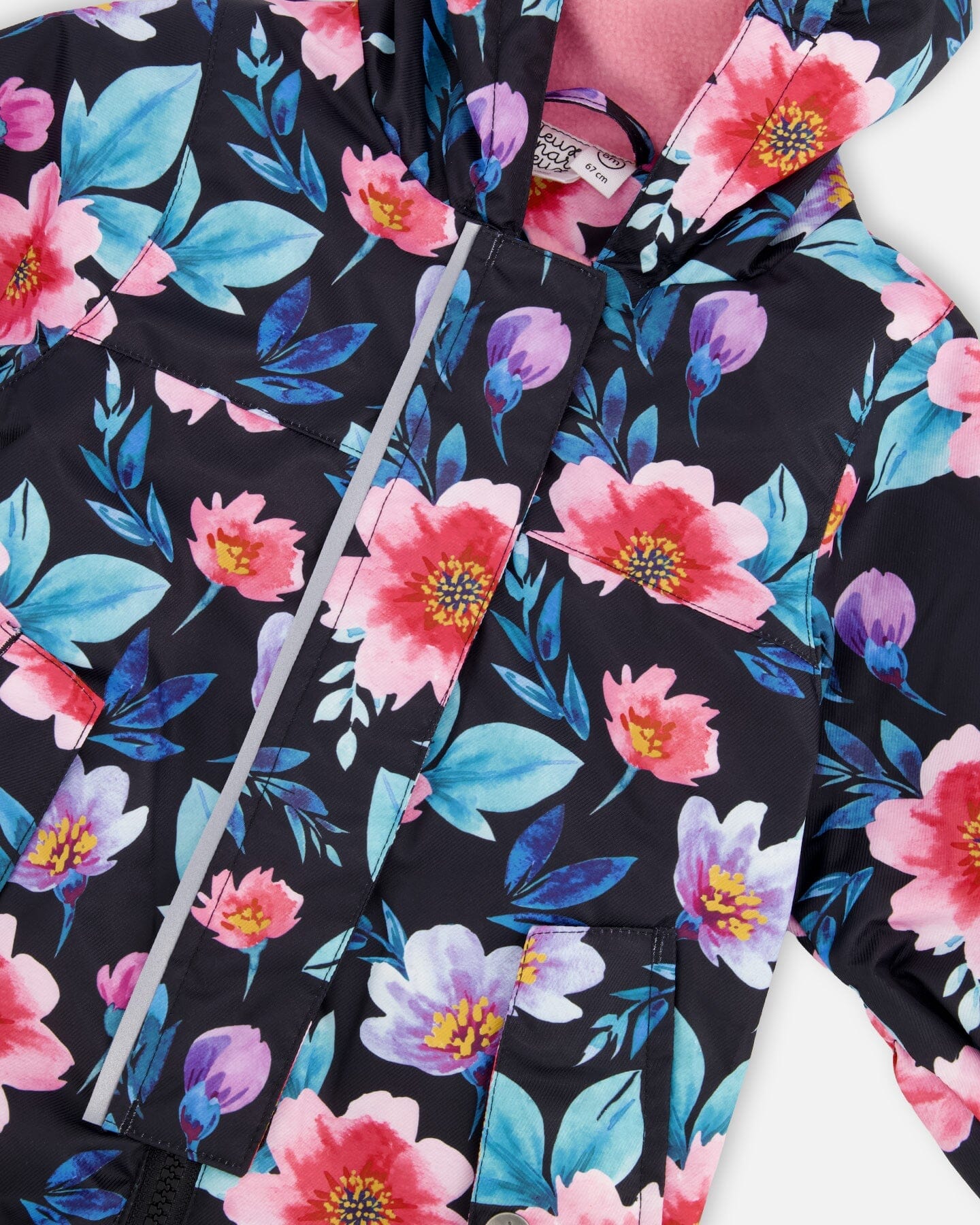 Baby Mid-Season One-Piece Outerwear With Hat Black Printed Flowers - Image 6