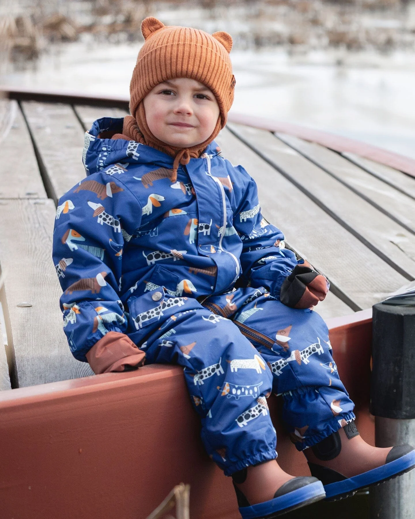 Baby Mid-Season One-Piece Outerwear With Hat Blue Dog Print - Image 2