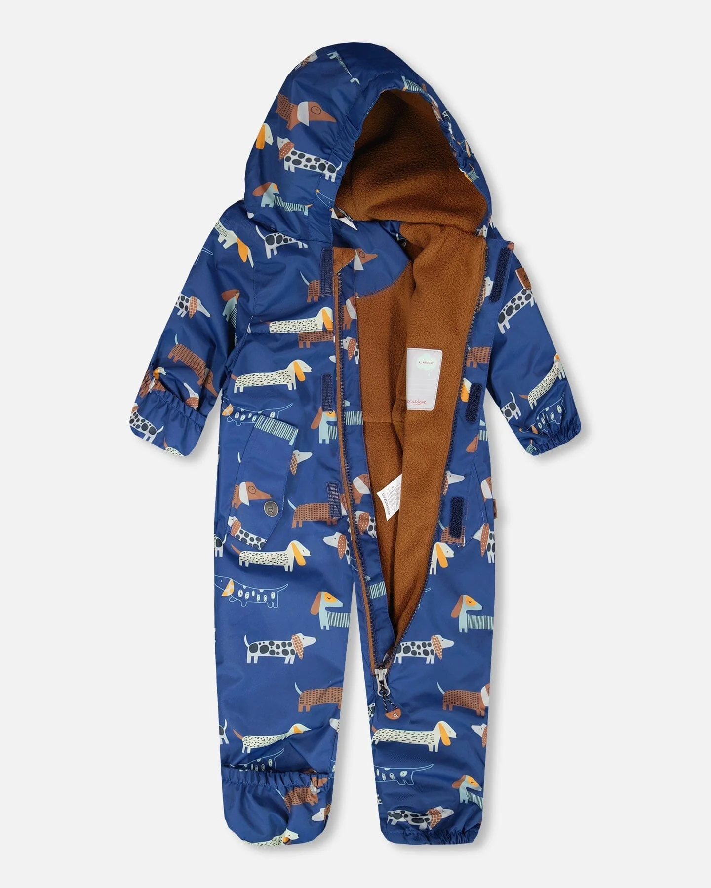 Baby Mid-Season One-Piece Outerwear With Hat Blue Dog Print - Image 4