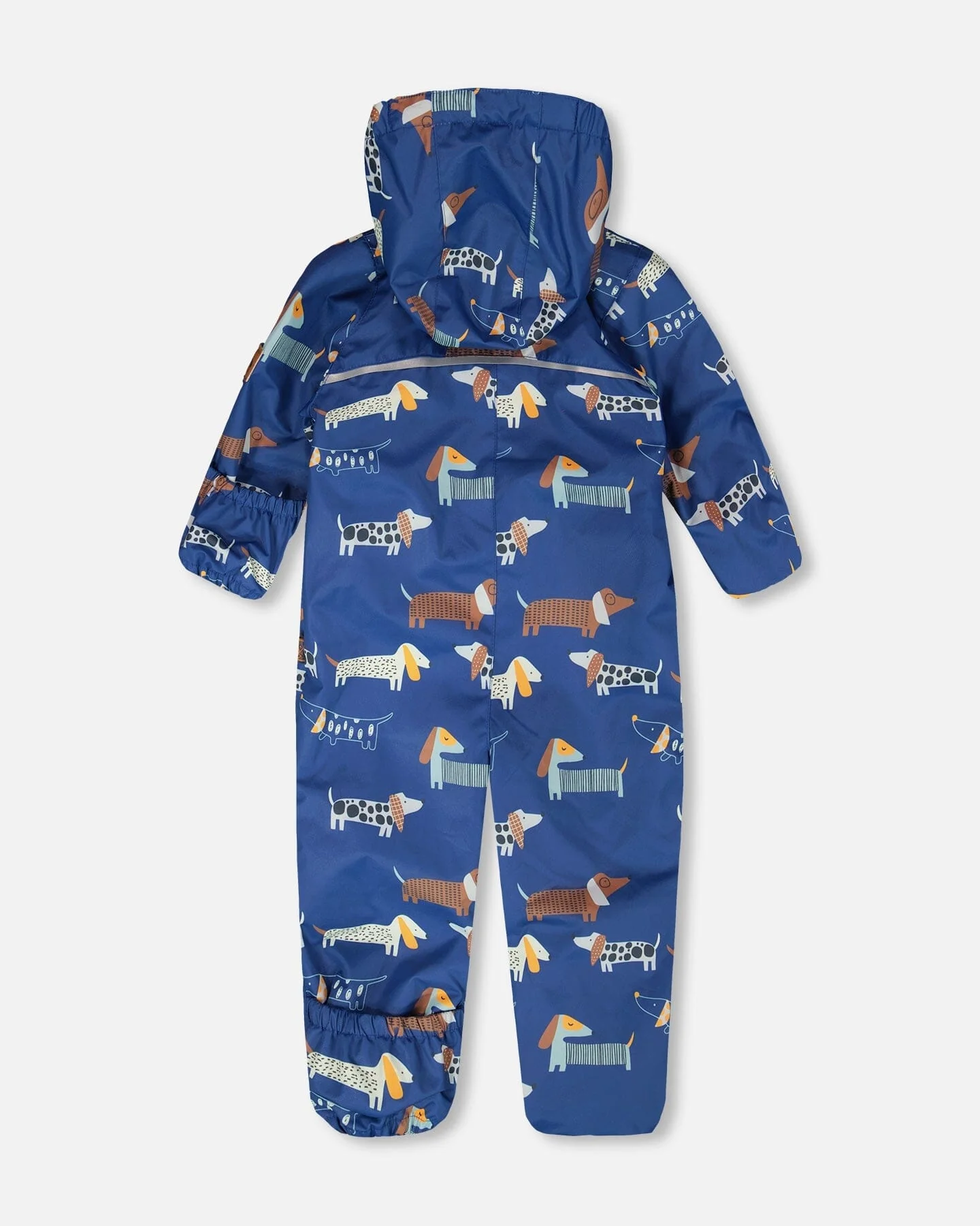 Baby Mid-Season One-Piece Outerwear With Hat Blue Dog Print - Image 5