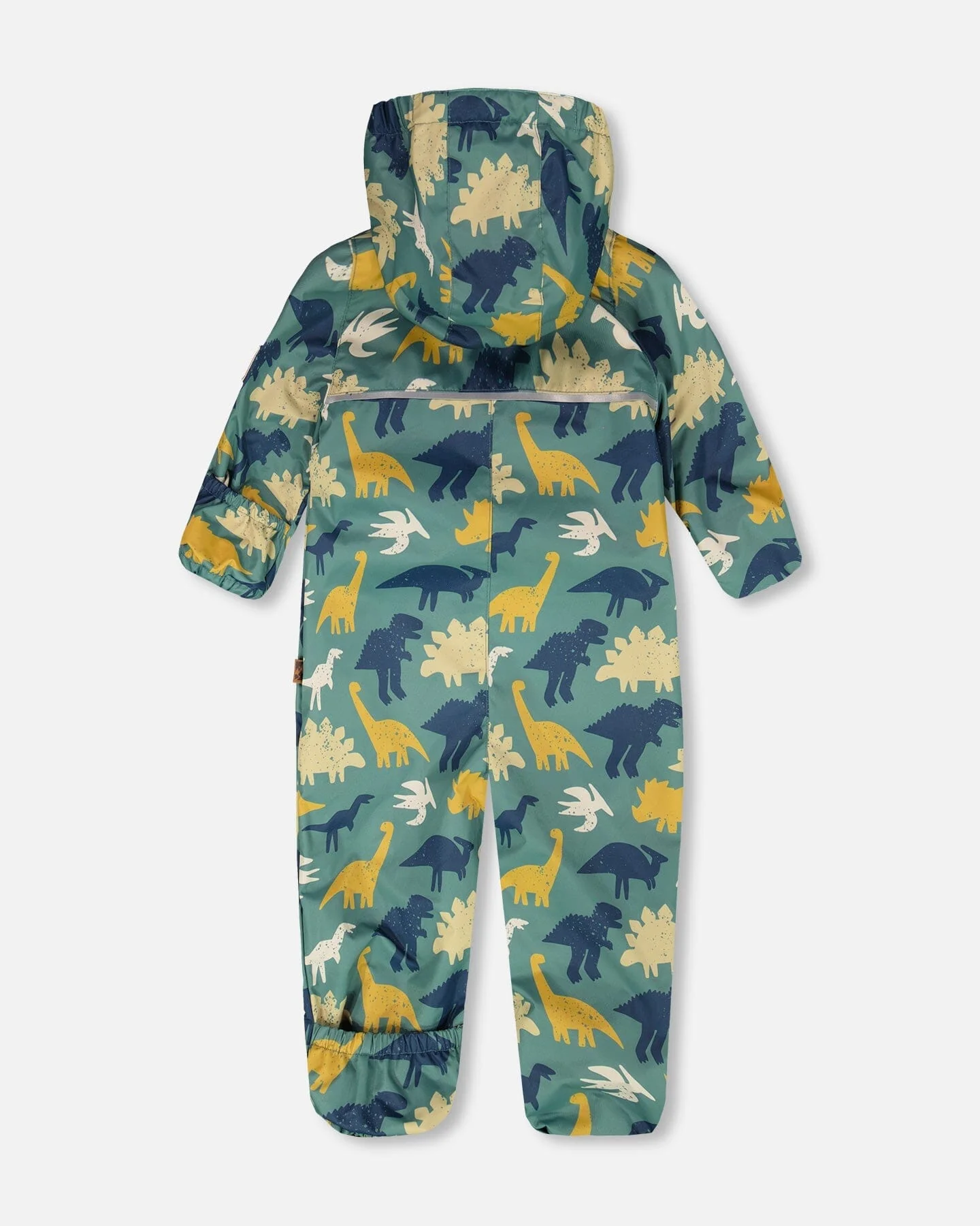 Baby Mid-Season One-Piece Outerwear With Hat Green Dinosaur Print - Image 5