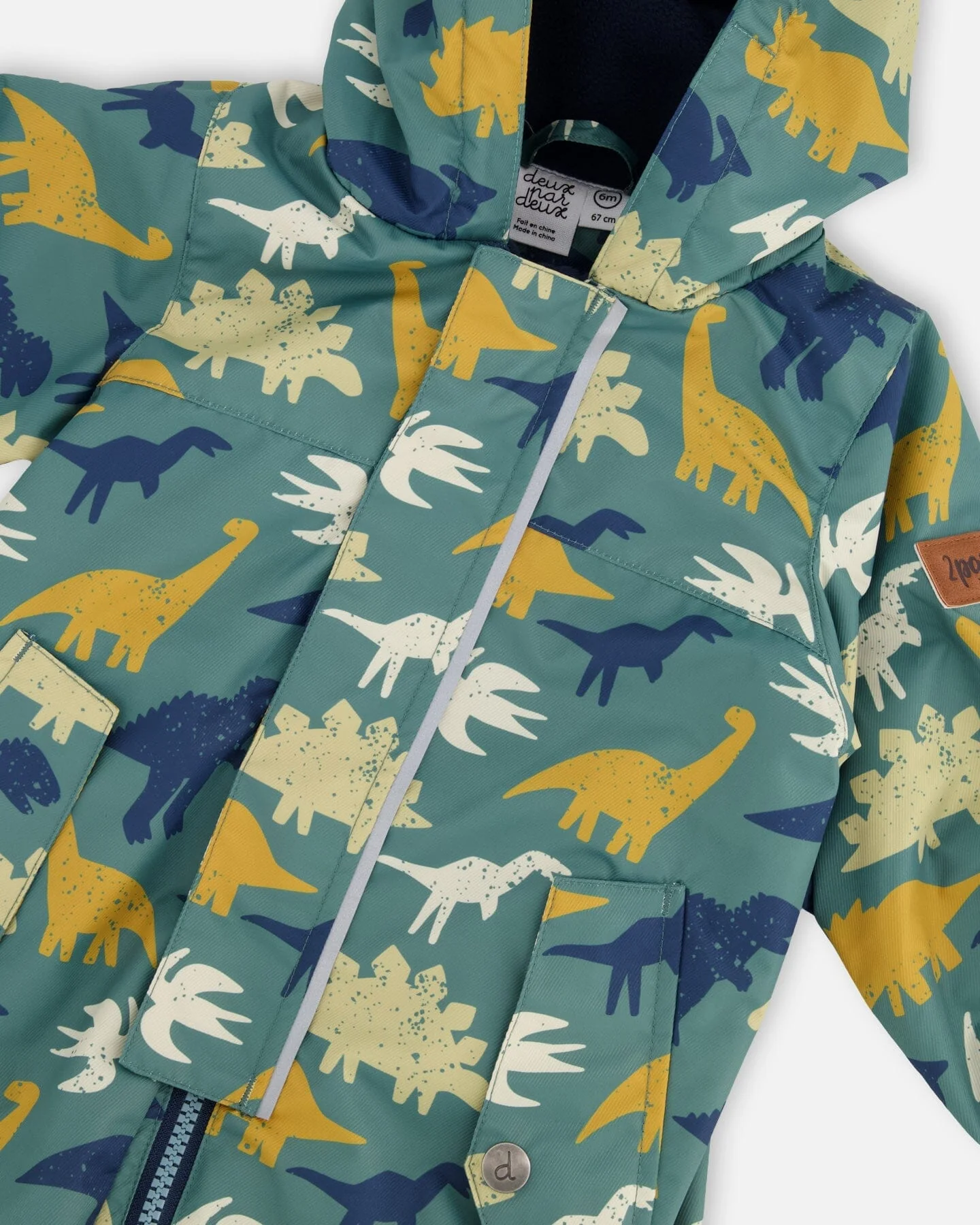 Baby Mid-Season One-Piece Outerwear With Hat Green Dinosaur Print - Image 6