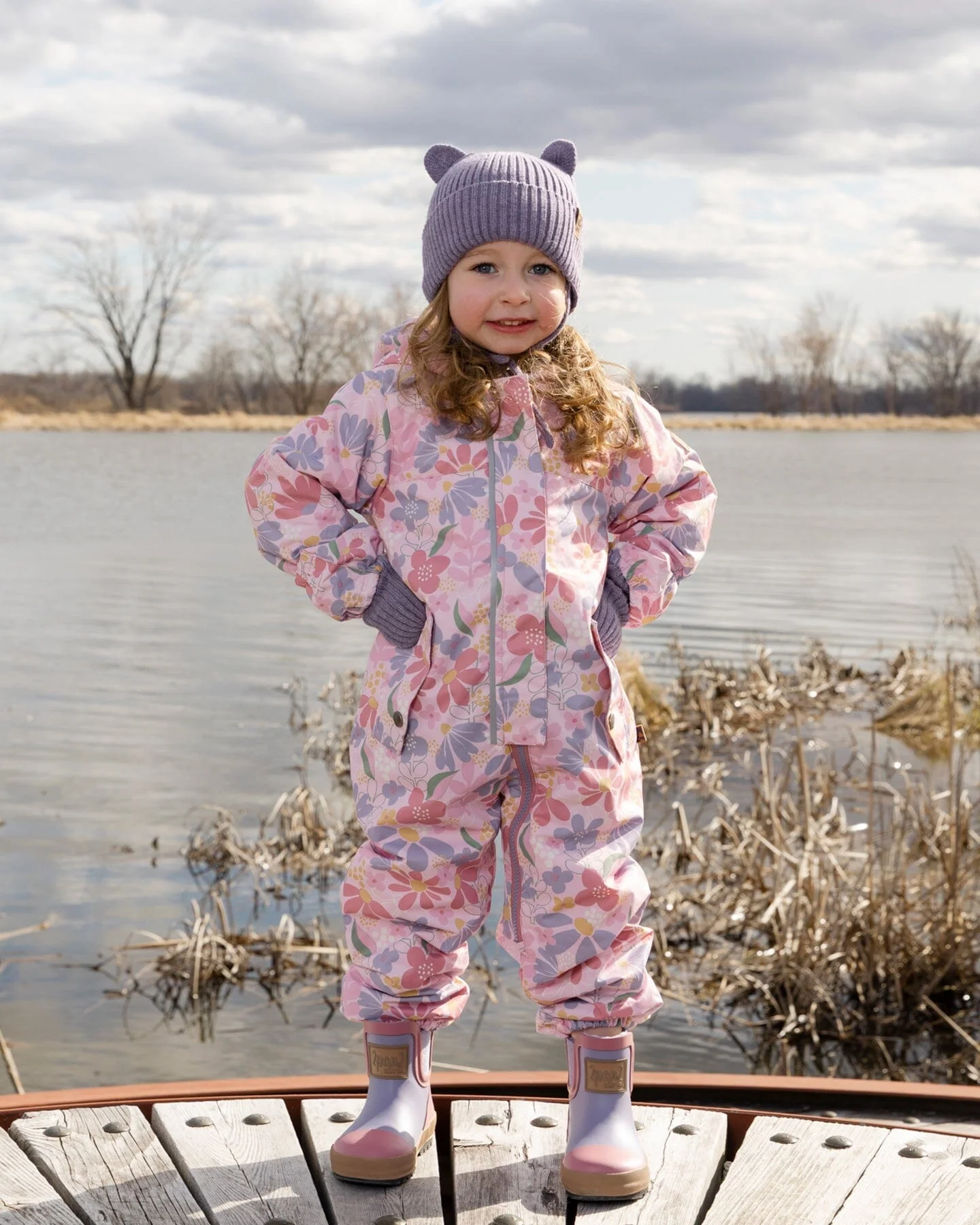Baby Mid-Season One-Piece Outerwear With Hat Pink Flower Print - Image 3