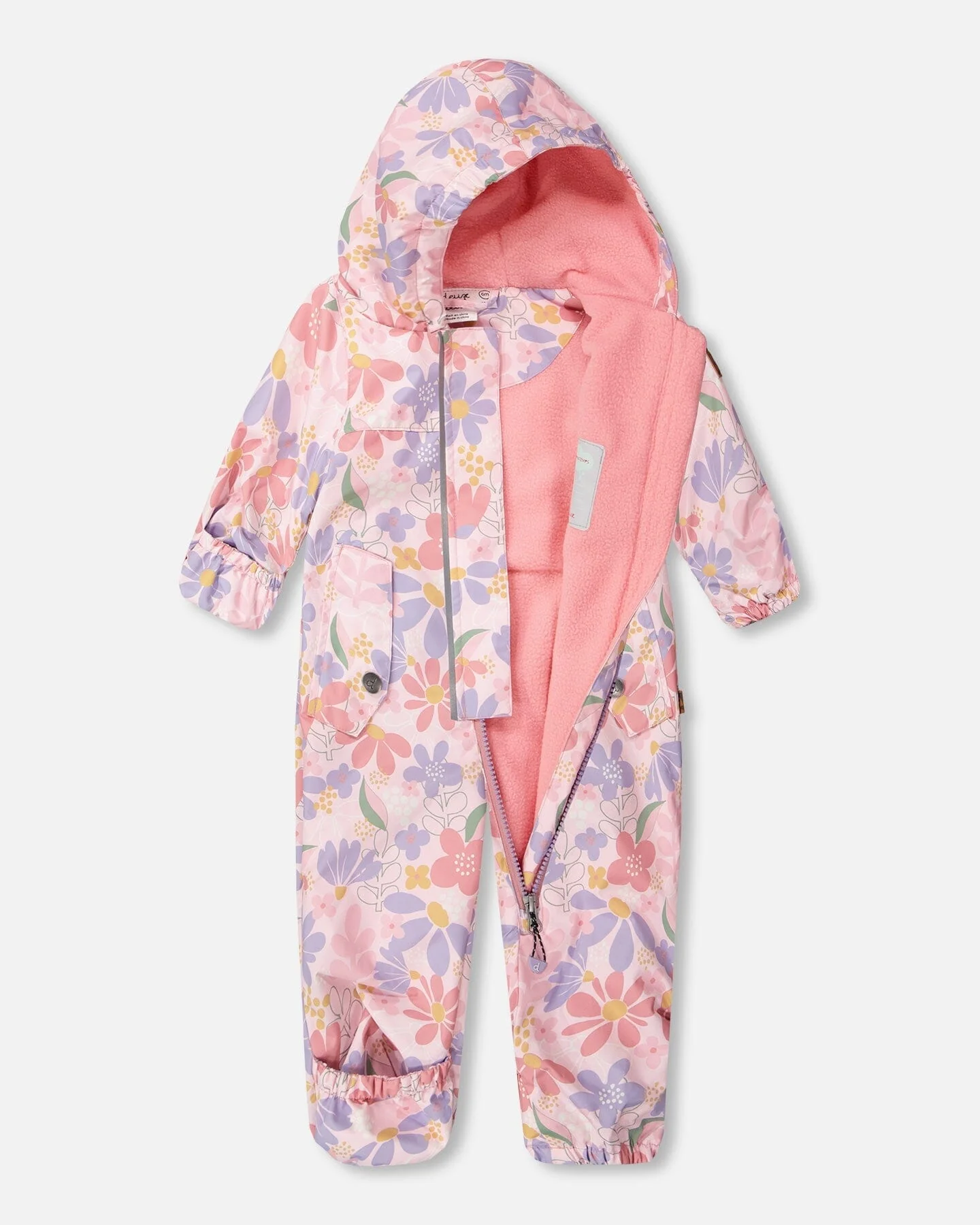 Baby Mid-Season One-Piece Outerwear With Hat Pink Flower Print - Image 4