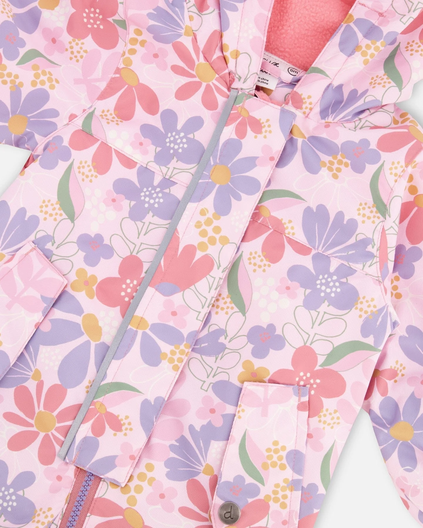 Baby Mid-Season One-Piece Outerwear With Hat Pink Flower Print - Image 6