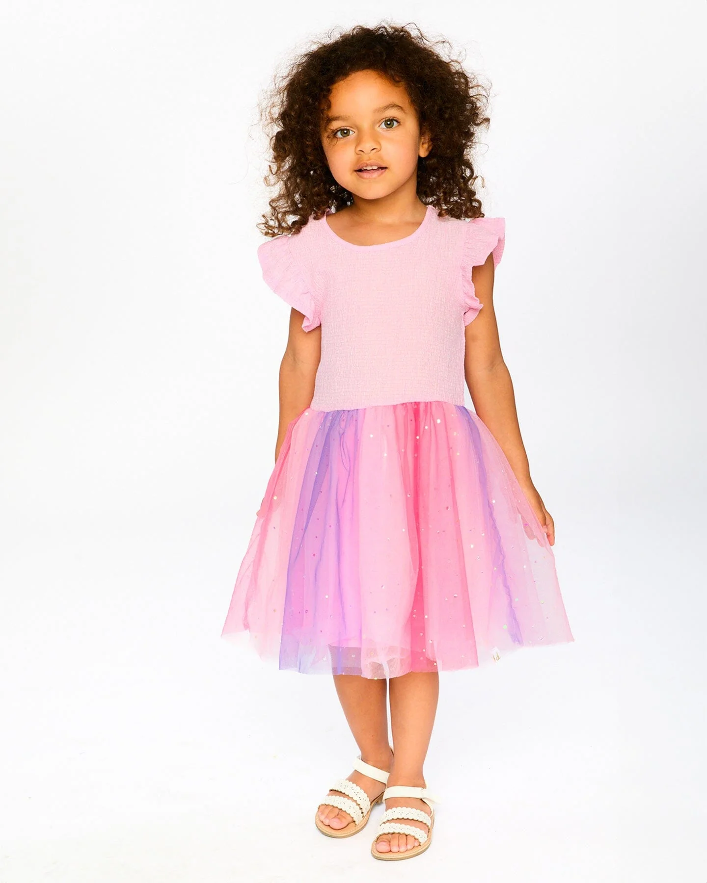 Bi-Material Mesh Dress Pale Pink - Image 2