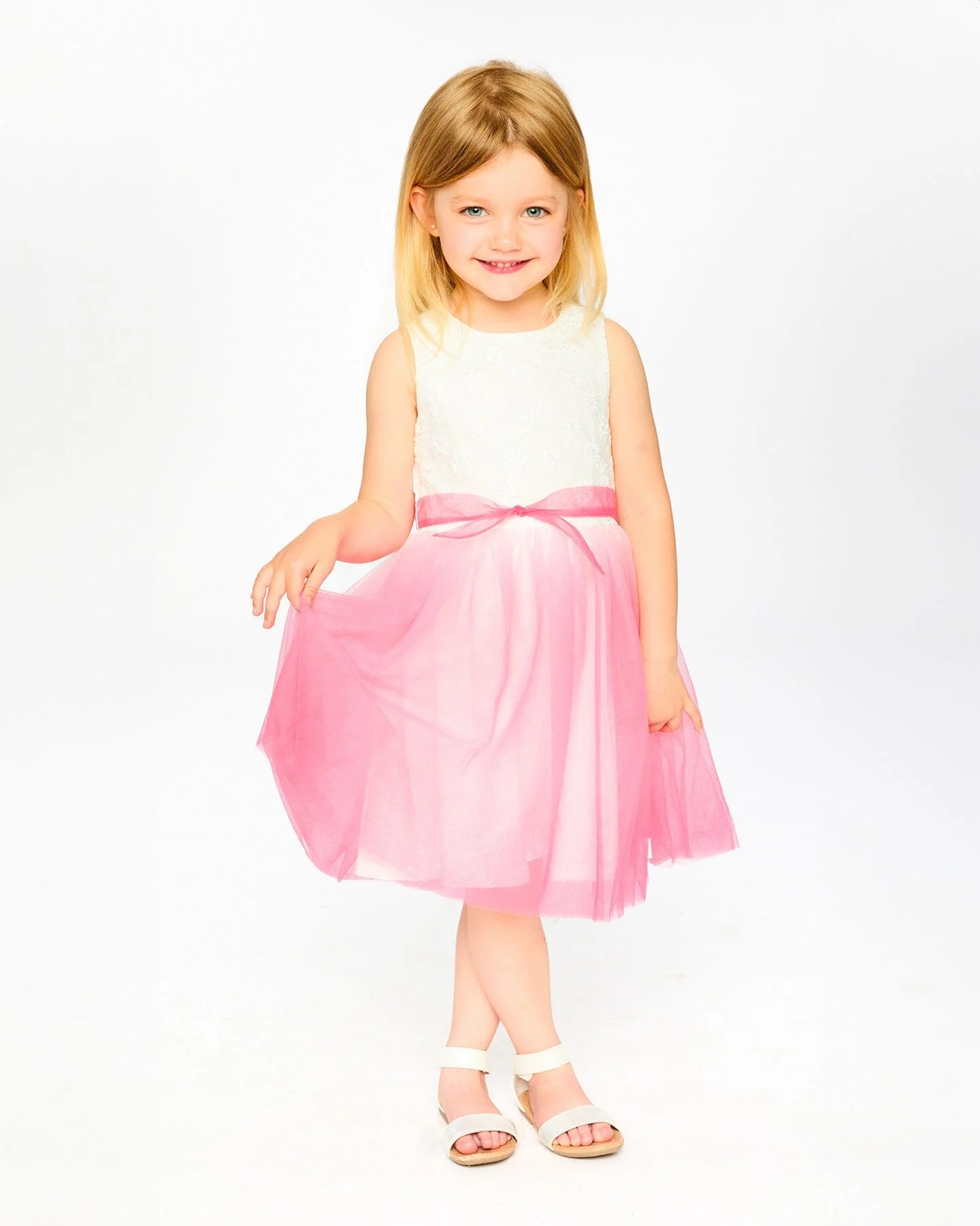 Bi-Material Pleated Mesh Dress White And Pink - Image 2