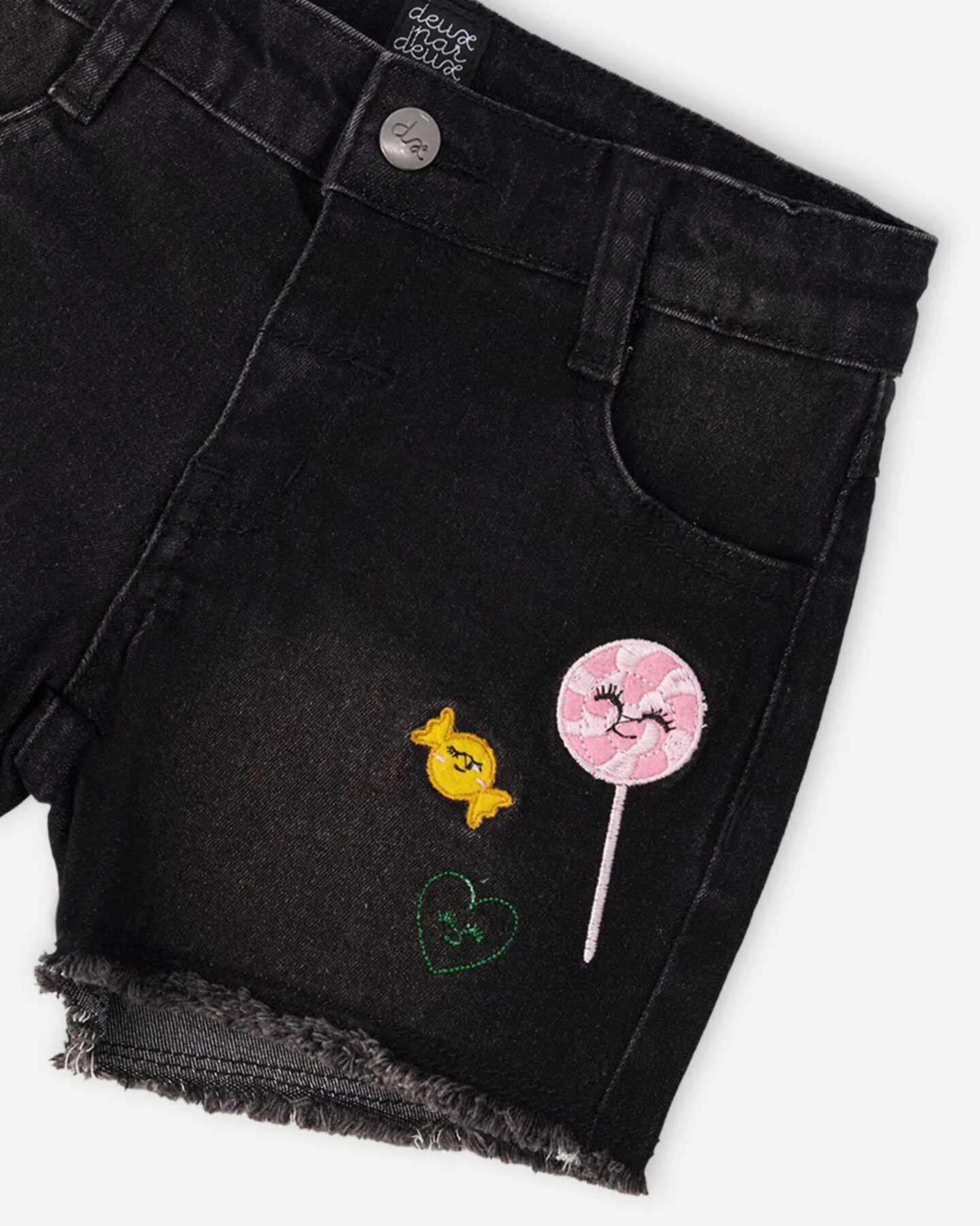 Black Denim Shorts With Embroidery - Image 4