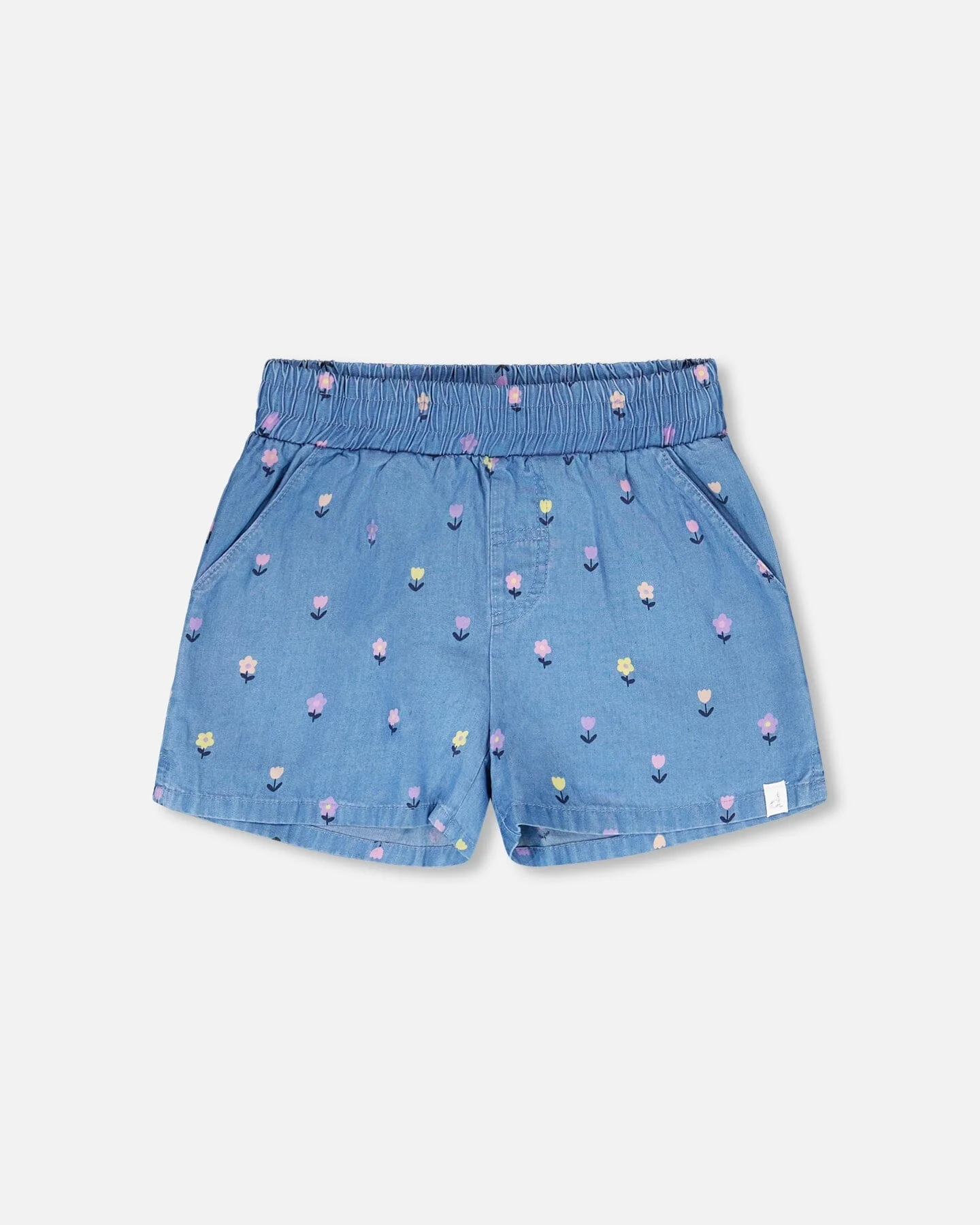Chambray Shorts Blue Flower Print
