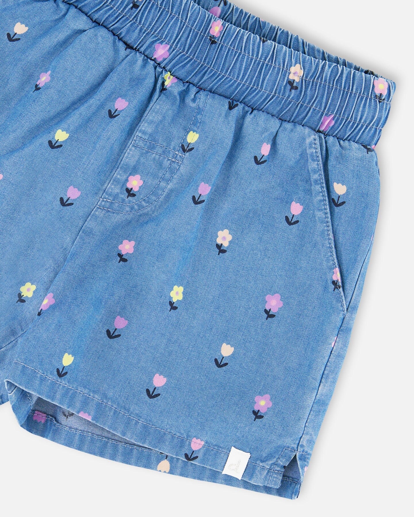 Chambray Shorts Blue Flower Print - Image 4