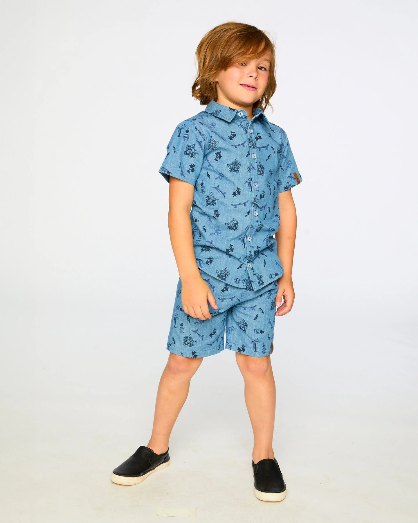 Chambray Shorts Blue Printed Skateboards - Image 2