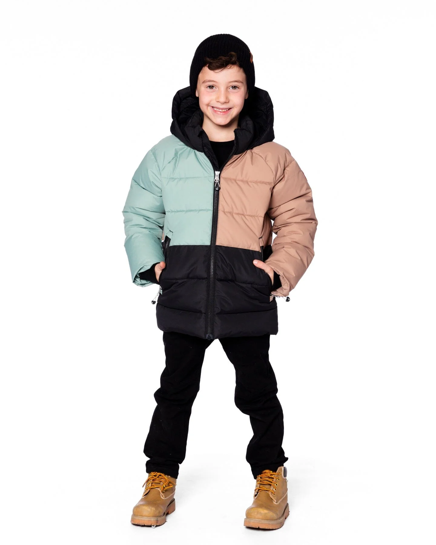 Colorblocked Puffy Winter Coat Black - Image 4