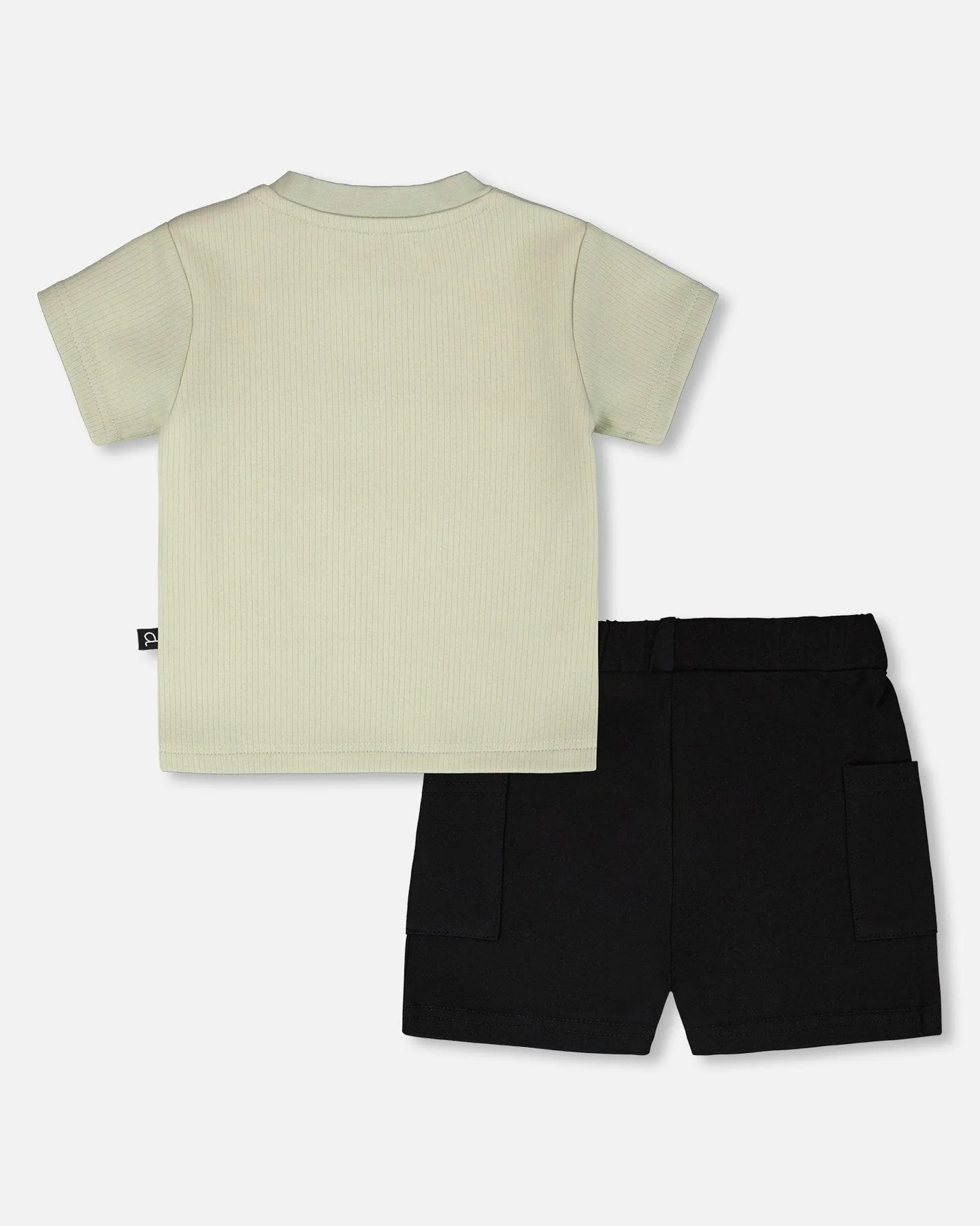 Cotton Rib Jersey T-Shirt And Organic Cotton Jersey Short Set Sage Green And Black - Image 3