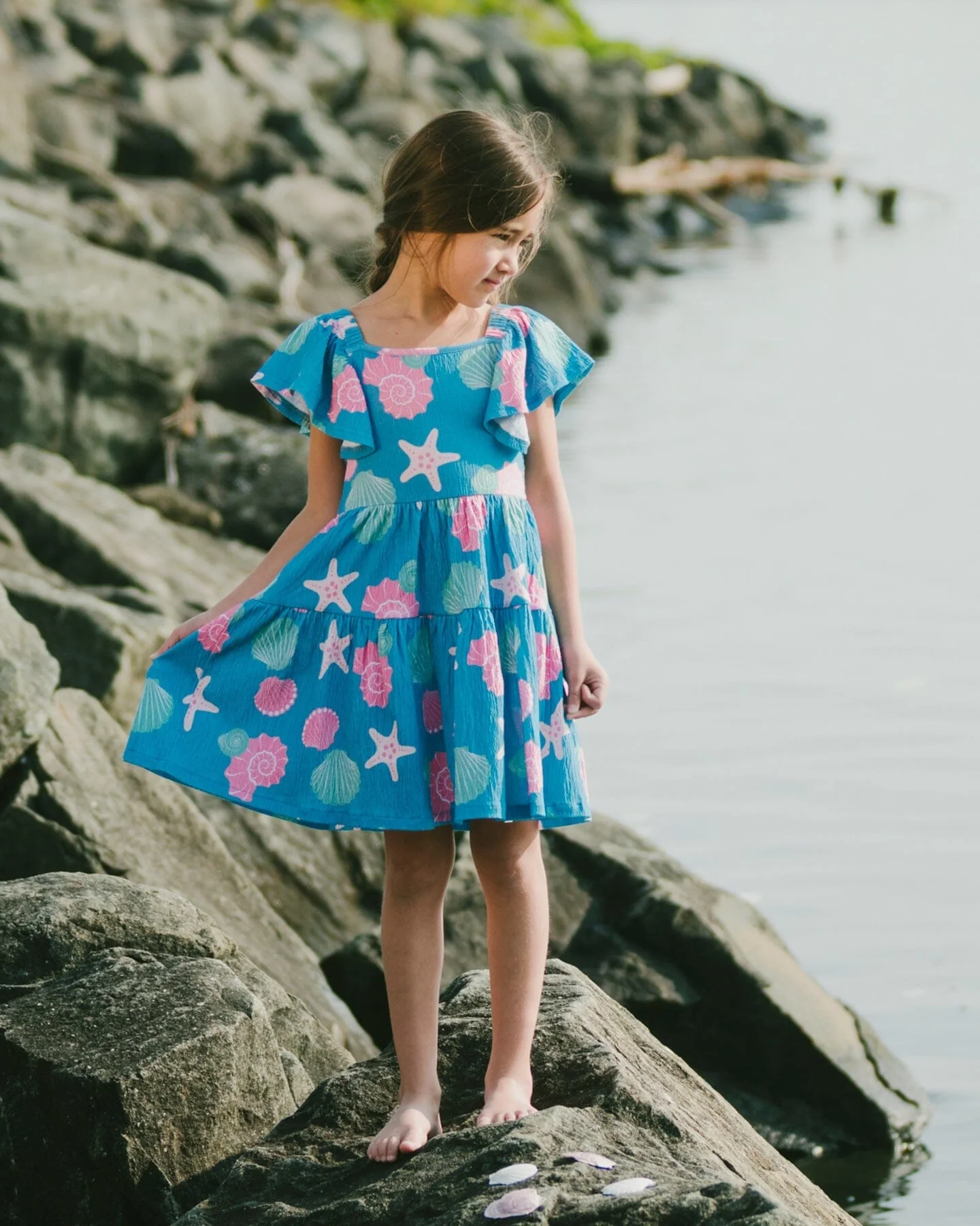 Crinkle Jersey Dress Blue Shell Print - Image 2