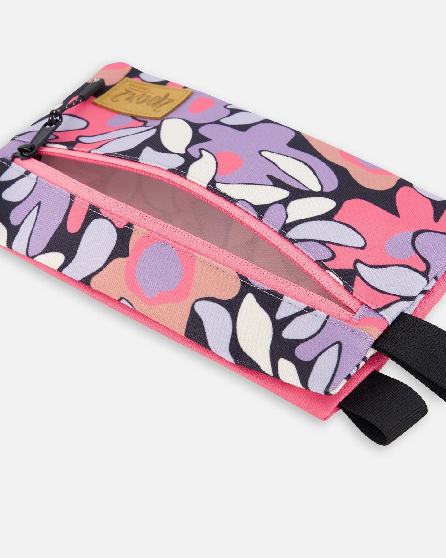 Double Pencil Case Black Retro Flower Print - Image 3