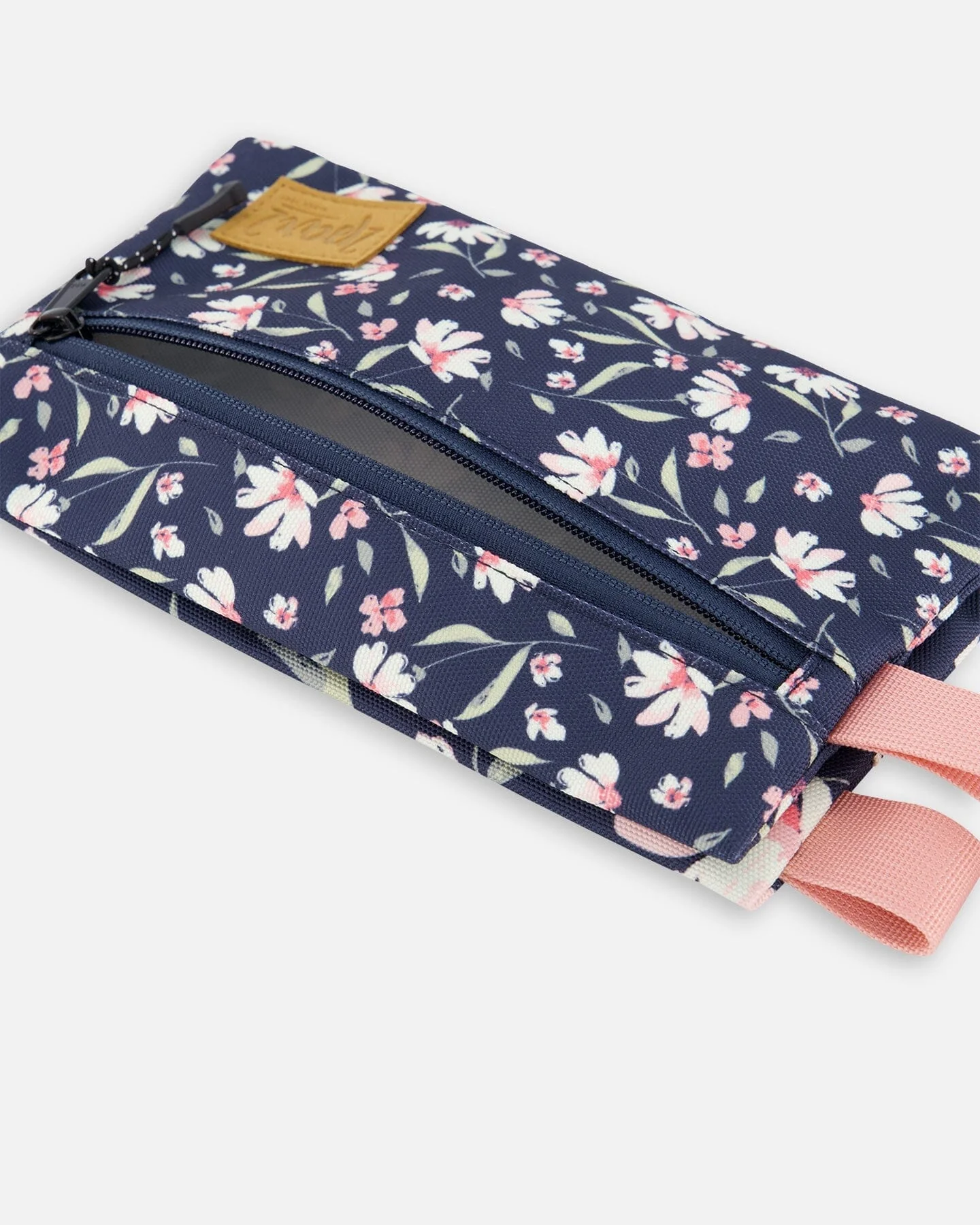Double Pencil Case Navy Flower Print - Image 3