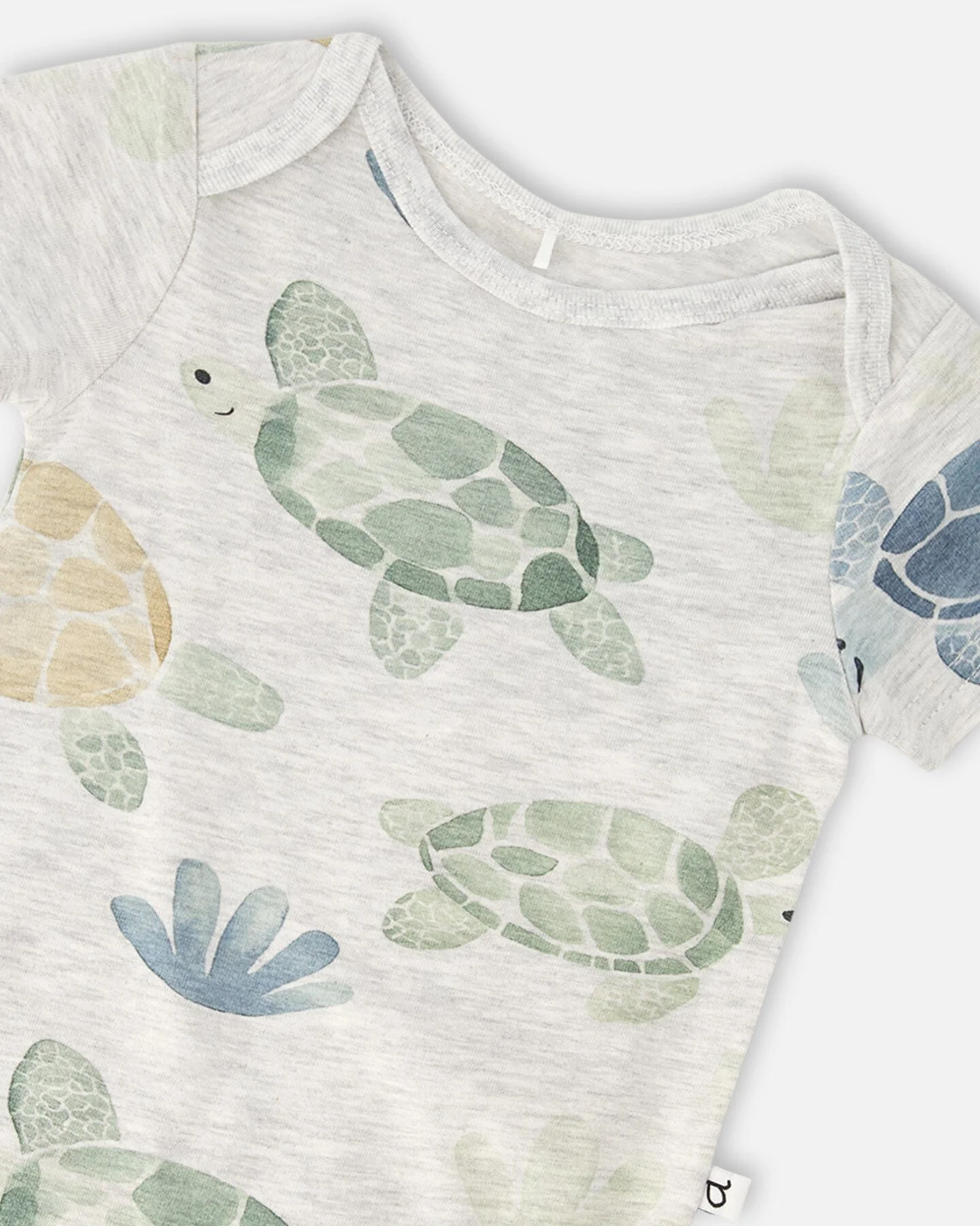 Evolutive Organic Cotton Jersey Onesie Grey Mix Turtle Print - Image 4