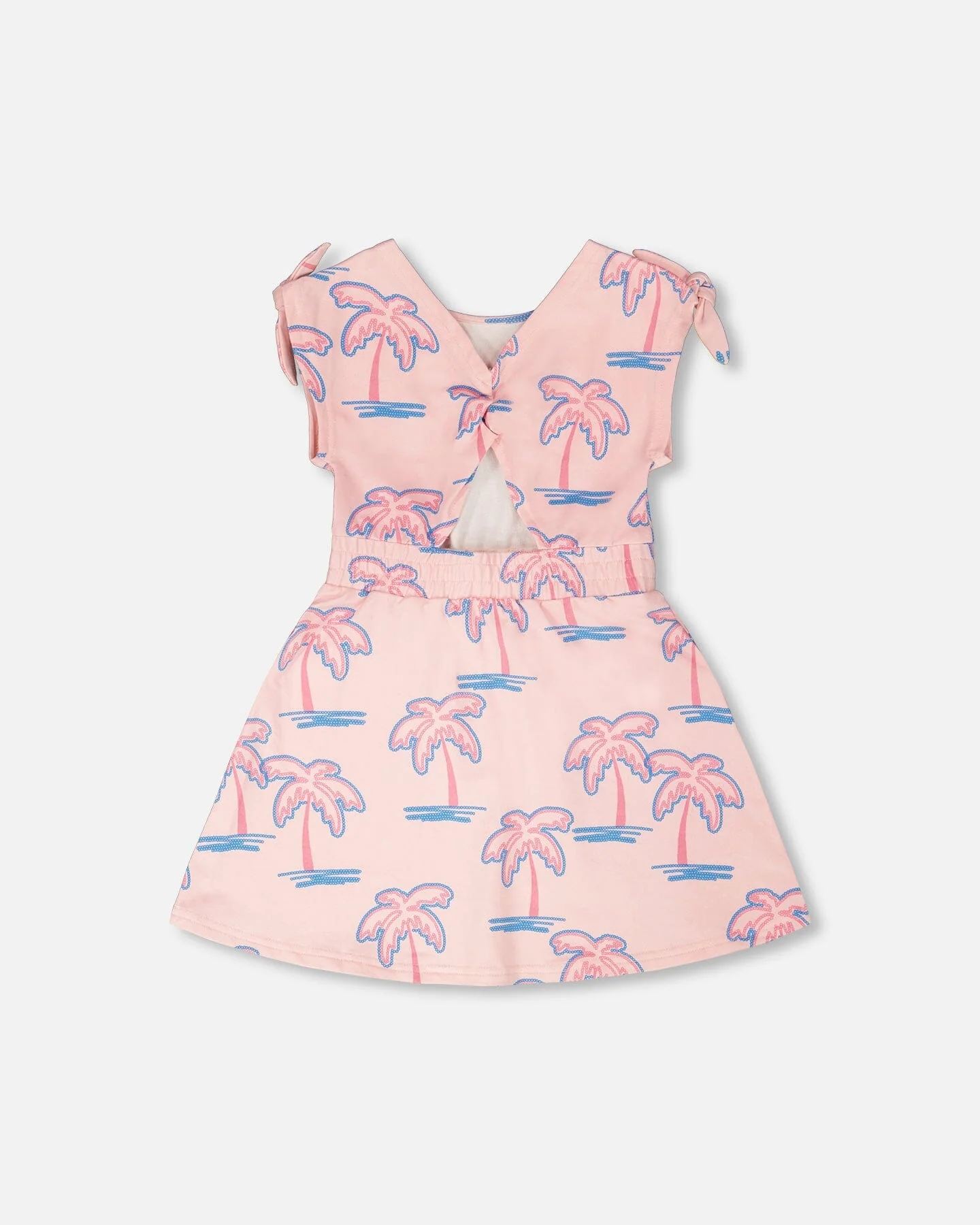 French Terry Dress Light Pink Palm Print - Image 3