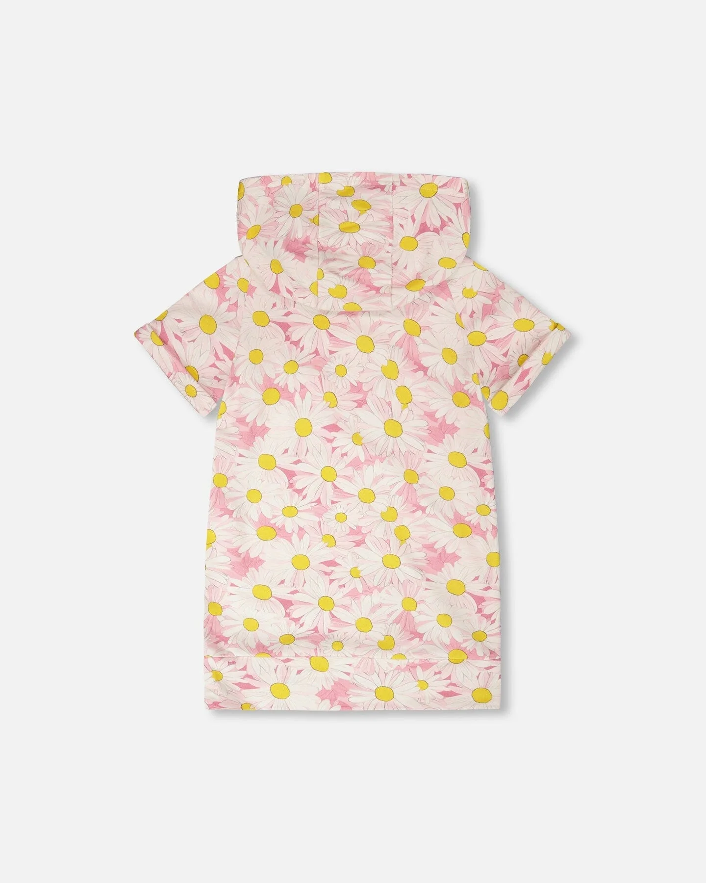 French Terry Hooded Dress Pink Printed Daisies - Image 3