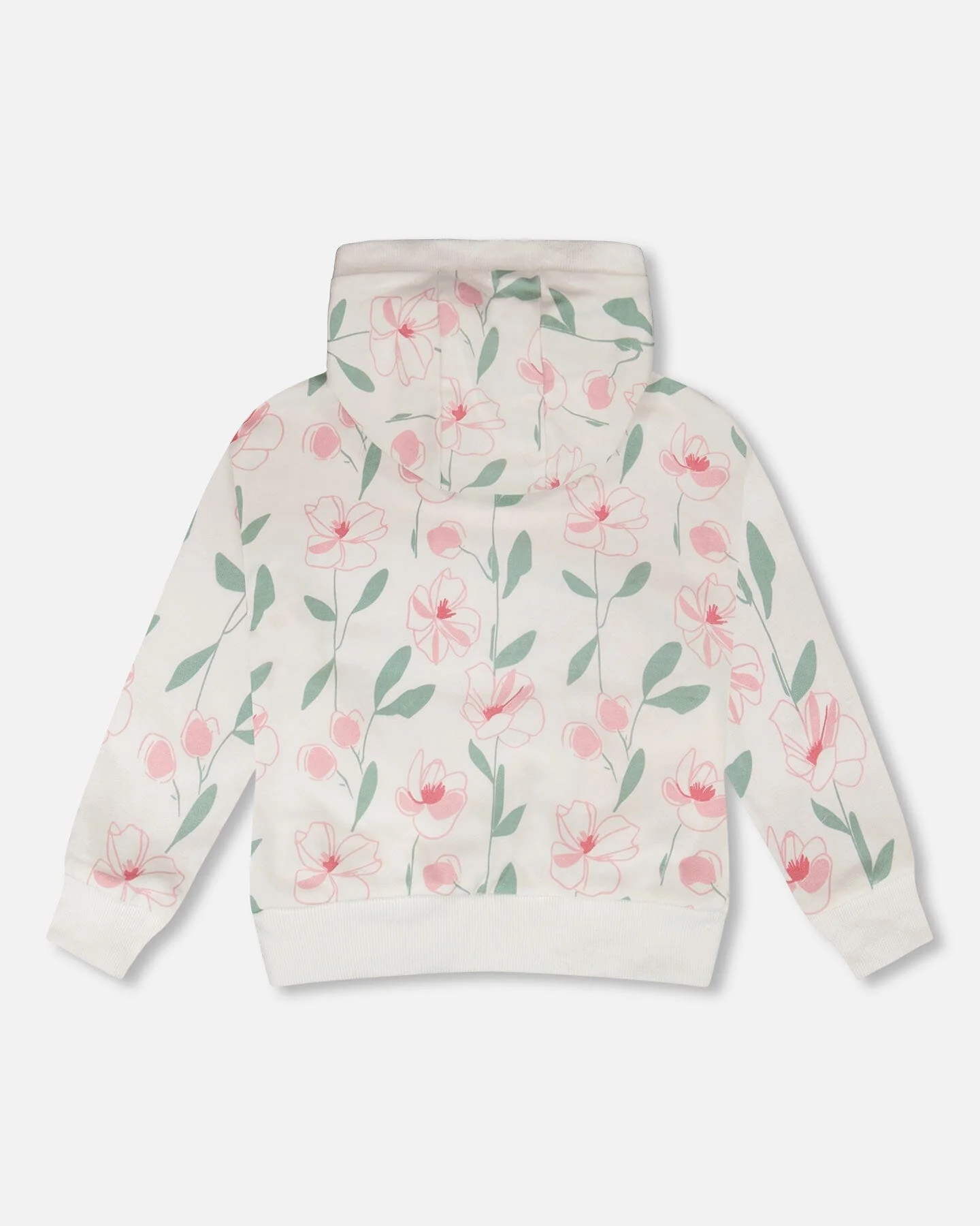 French Terry Hoodie Off White Printed Flowers - Image 4