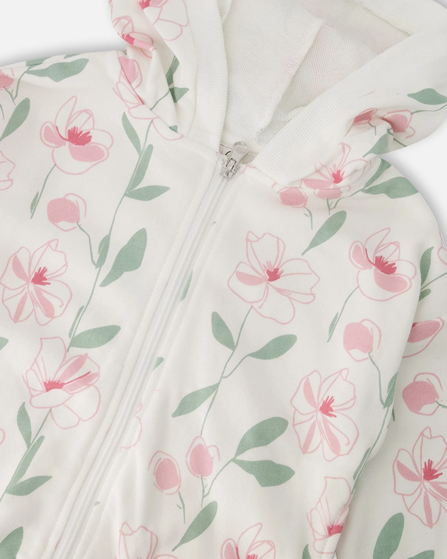 French Terry Hoodie Off White Printed Flowers - Image 5