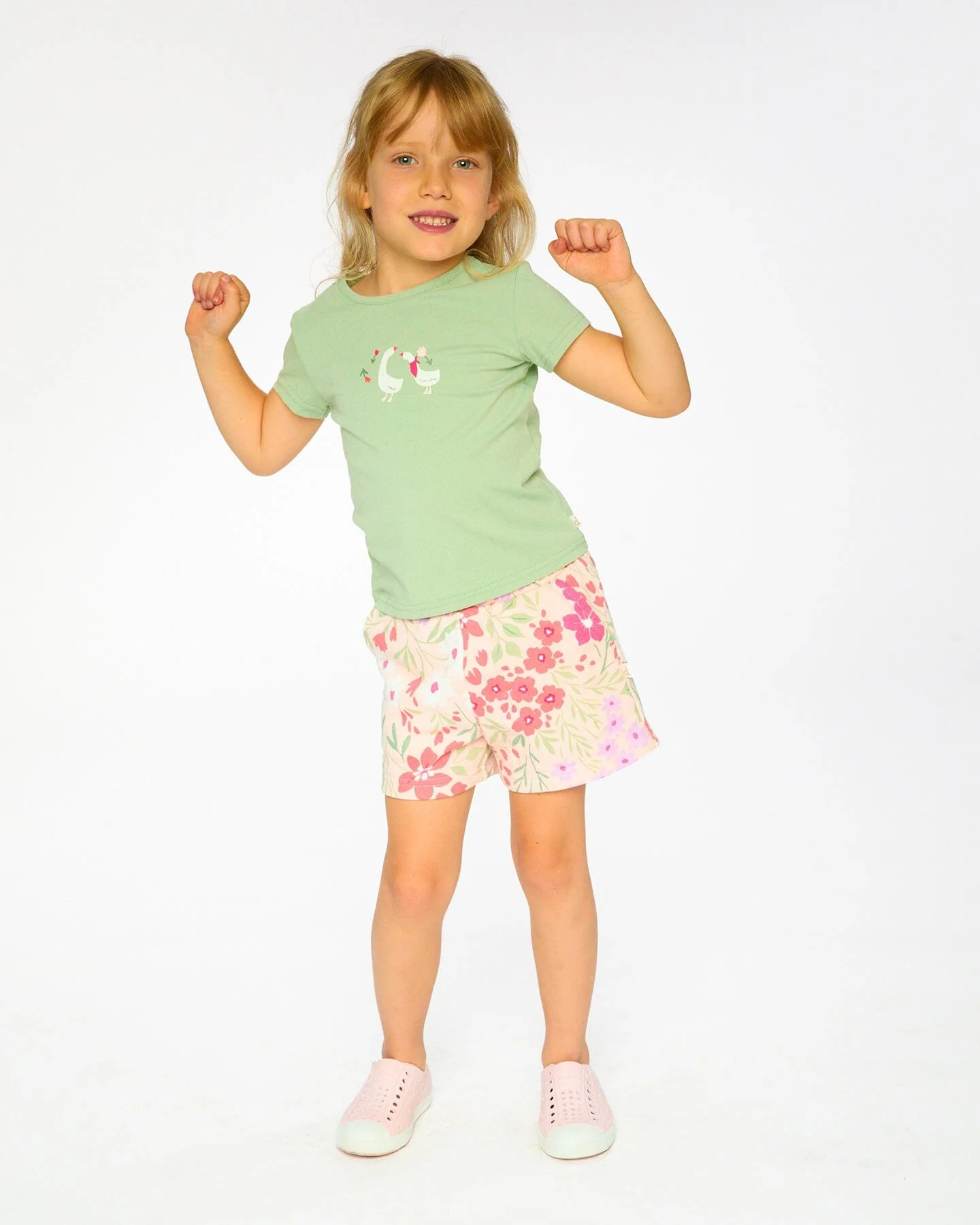 French Terry Shorts Pink Printed Flowers - Image 3
