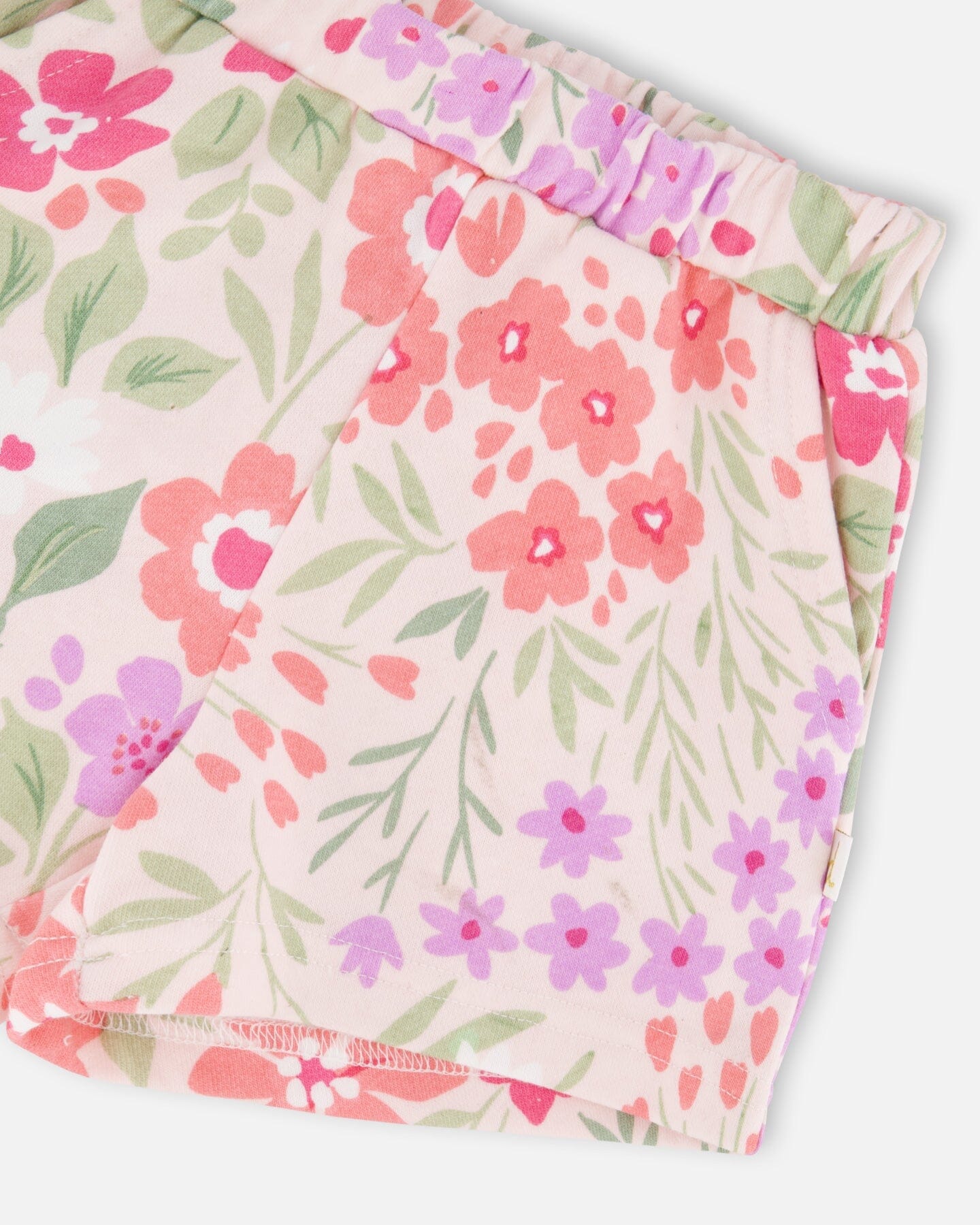 French Terry Shorts Pink Printed Flowers - Image 5