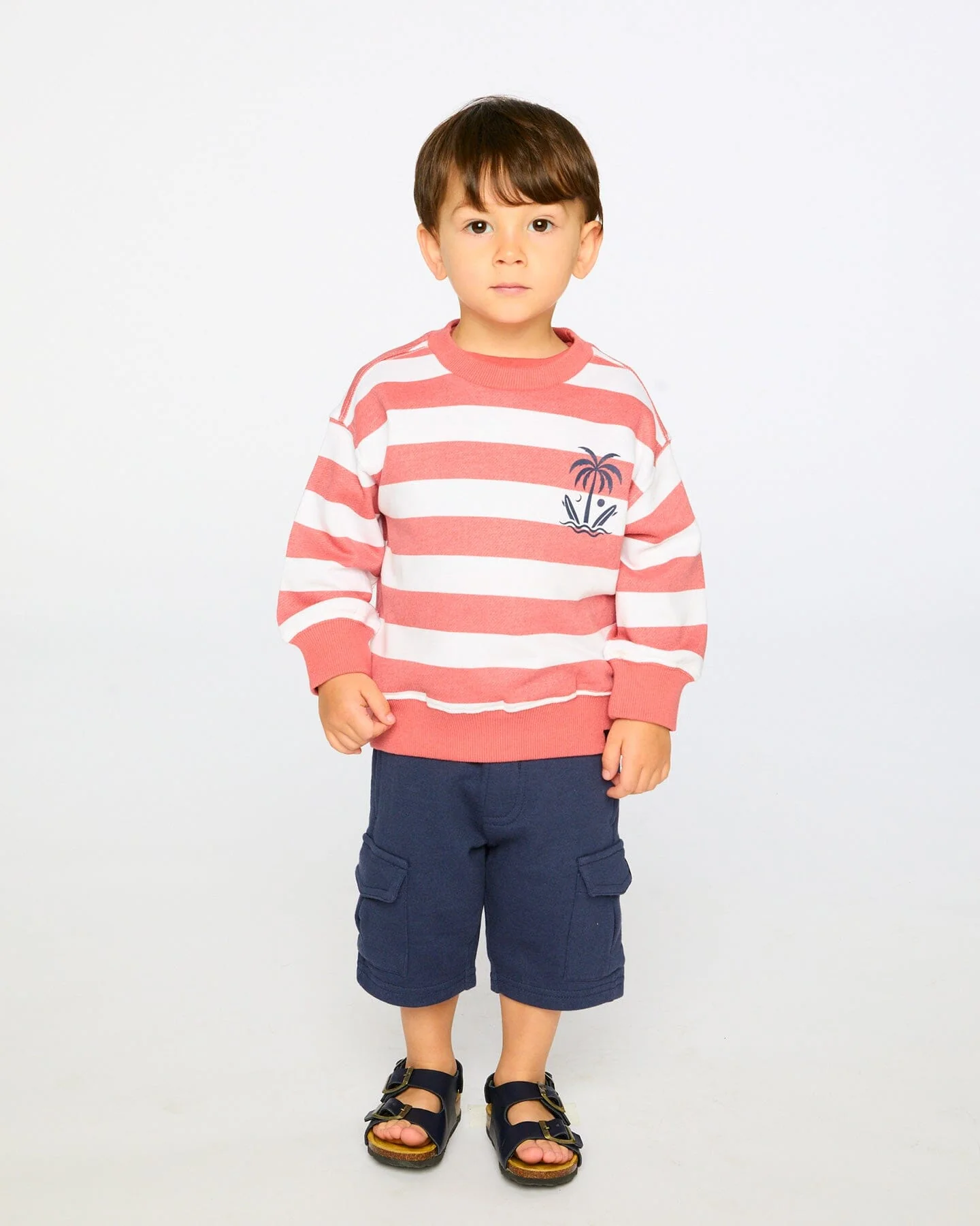 French Terry Sweatshirt Brick And White Stripes - Image 3