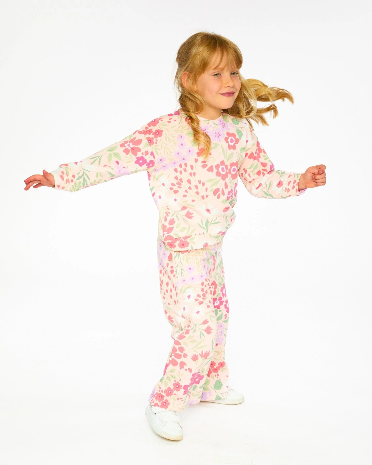 French Terry Sweatshirt Pink Printed Flowers - Image 3