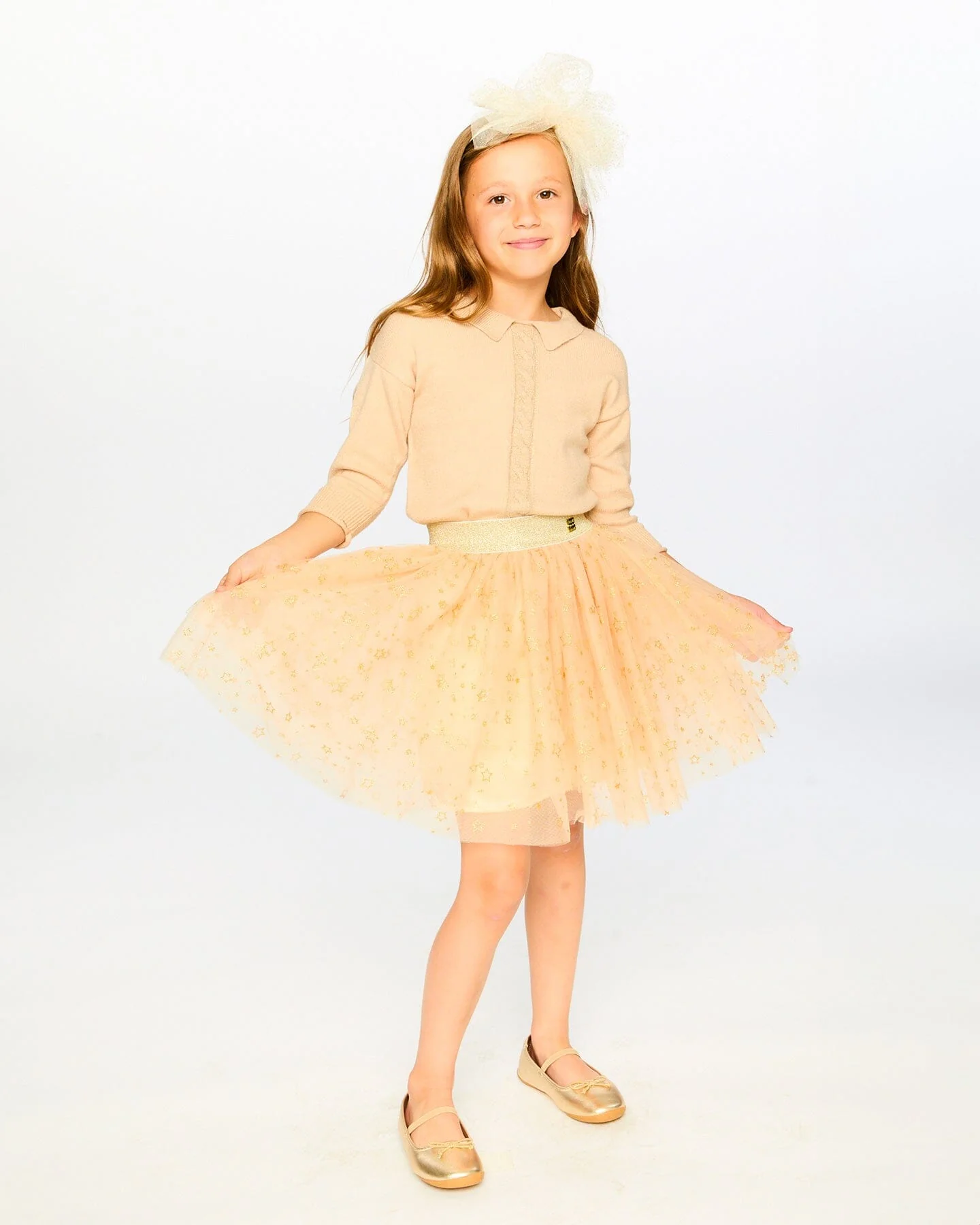 Glittering Mesh Skirt Party Dress Beige - Image 4