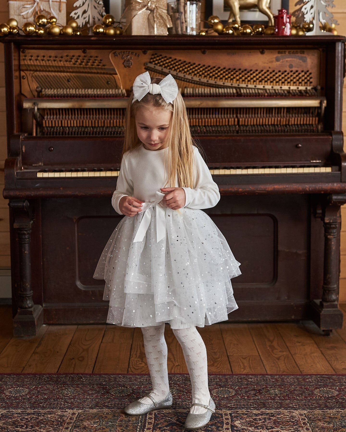 Headband With Glittering Tulle Bow Off White - Image 3