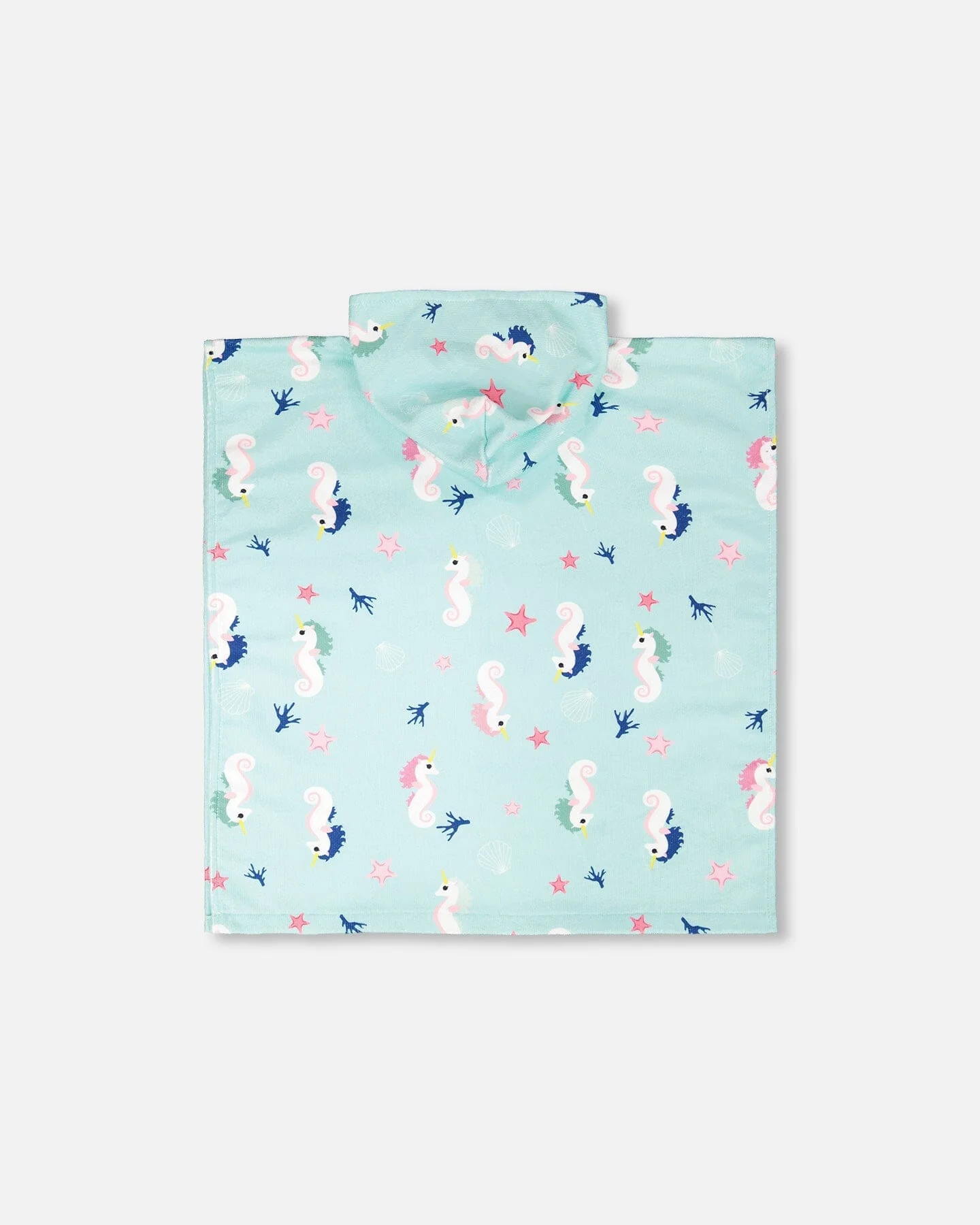 Hooded Beach Towel Blue Seahorse Print - Image 4