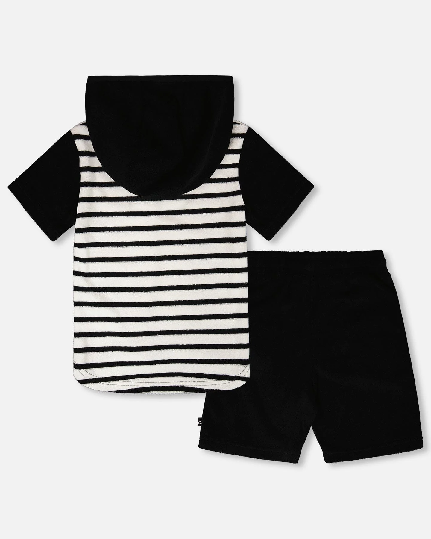 Hooded Terry T-Shirt With Shorts Set Black And White Stripes - Image 4