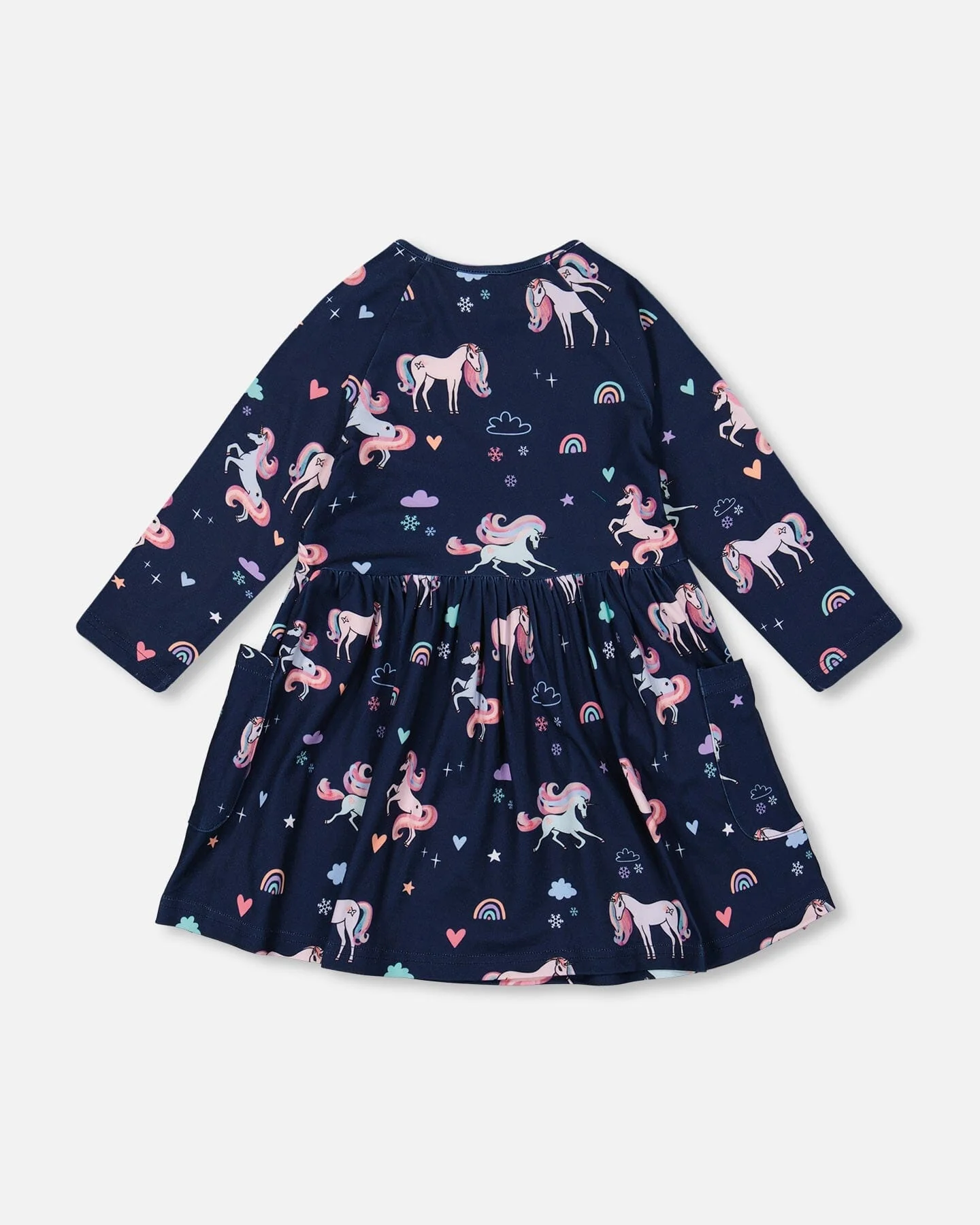 Jersey Dress With Pockets Navy Unicorn Print - Image 3
