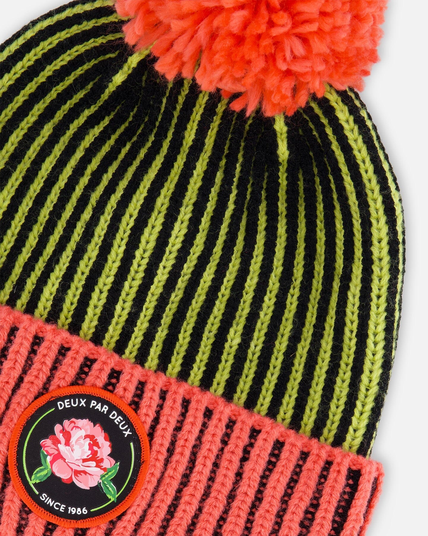 Knit Hat Black, Lime And Coral - Image 4