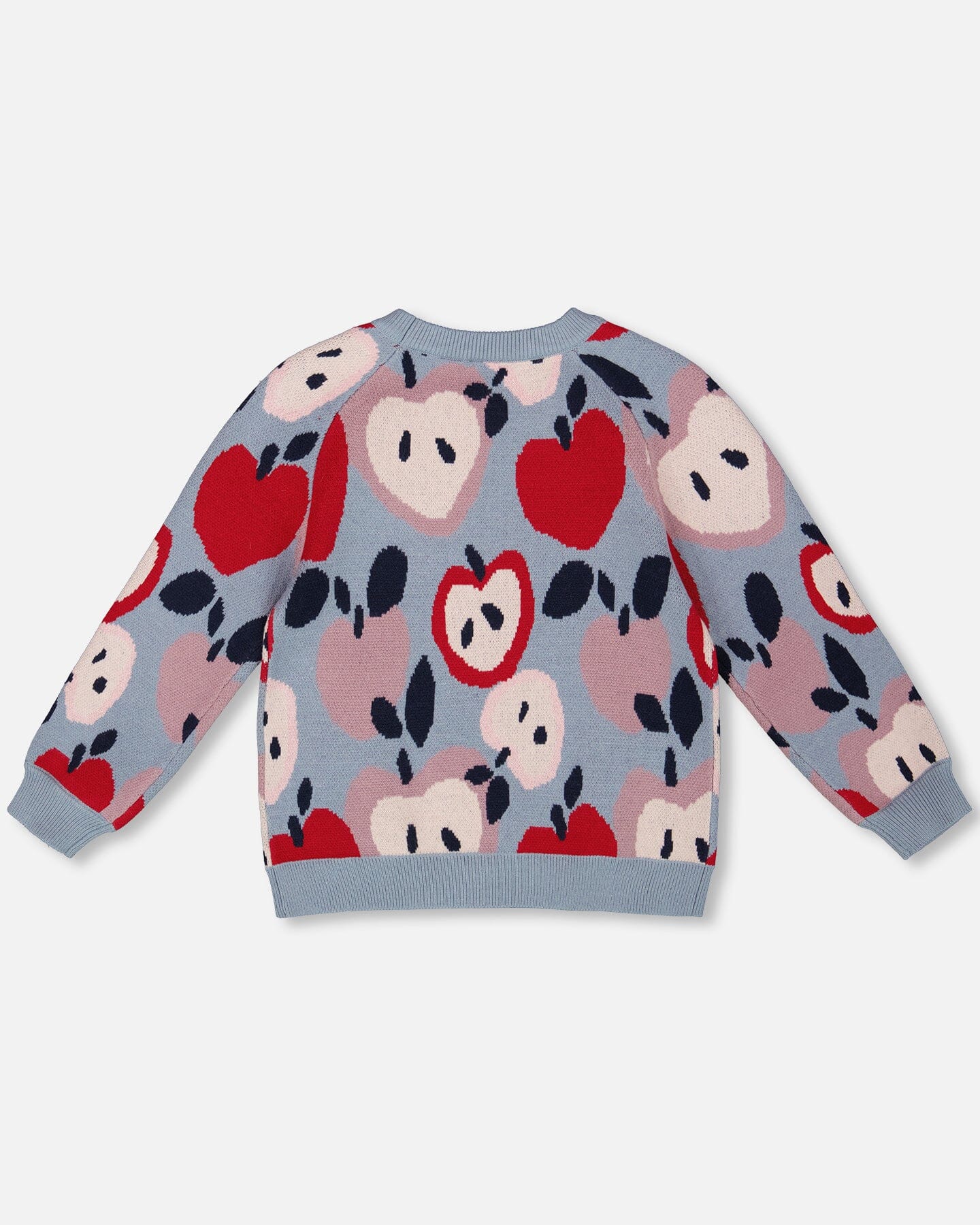 Knit Sweater Blue And Red With Apple Heart Jacquard - Image 3