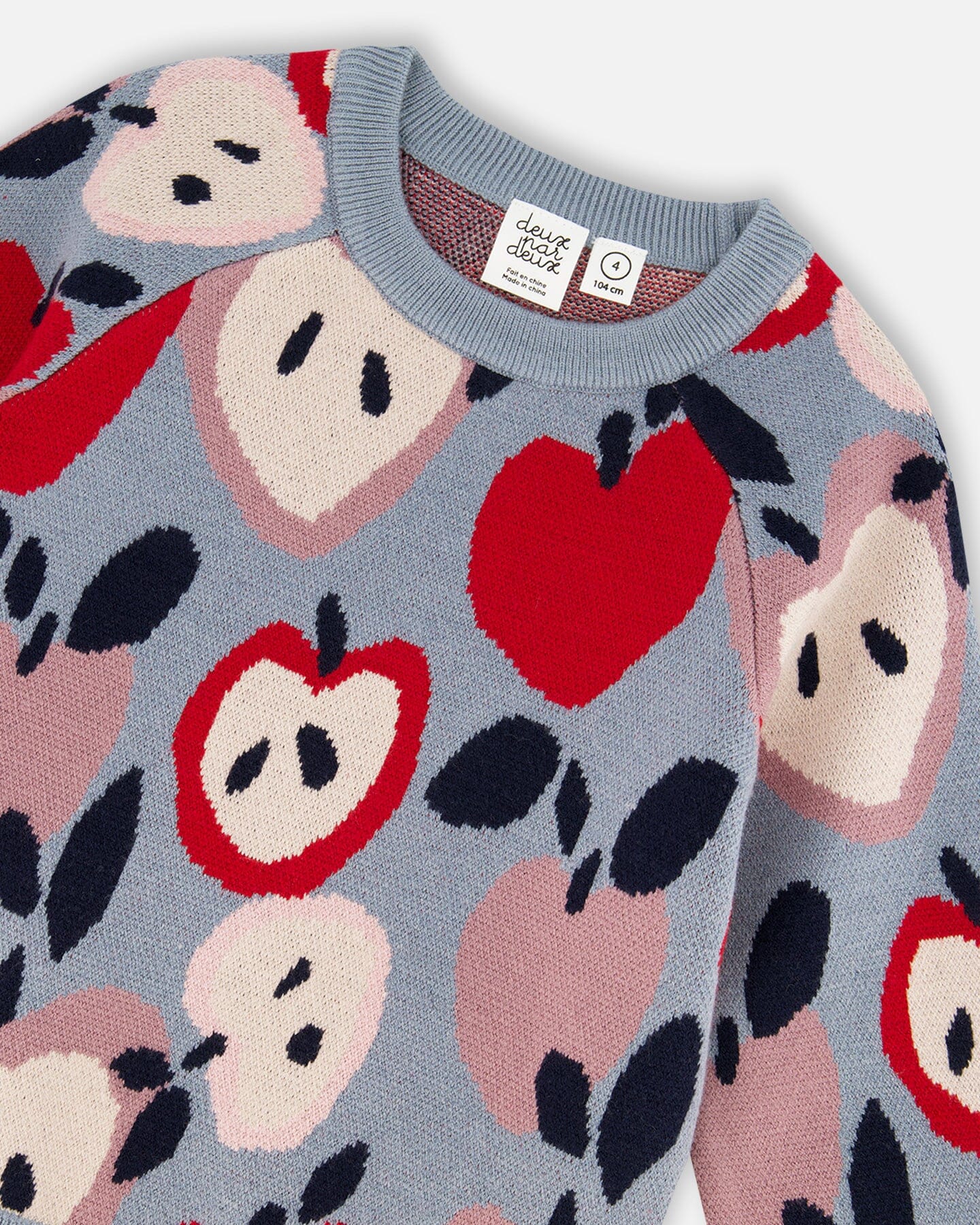 Knit Sweater Blue And Red With Apple Heart Jacquard - Image 4