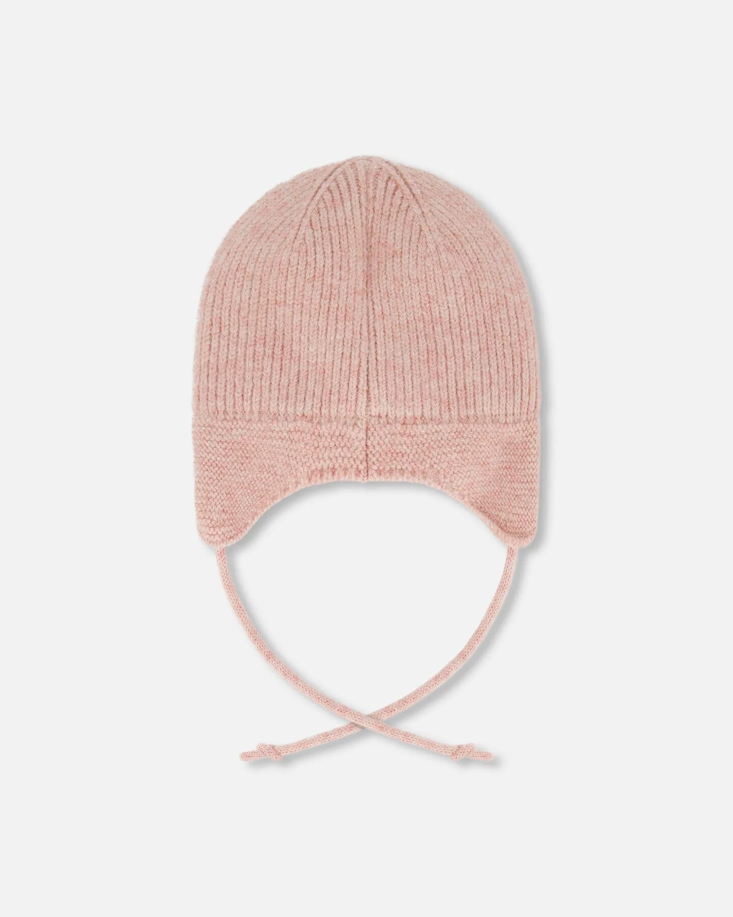 Lined Baby Knit Hat With Ears And Strings Dusty Pink - Image 3