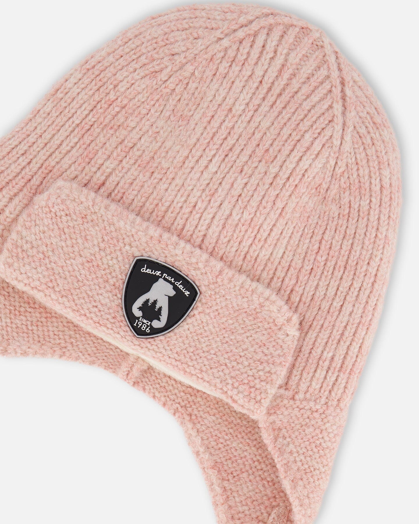Lined Baby Knit Hat With Ears And Strings Dusty Pink - Image 4